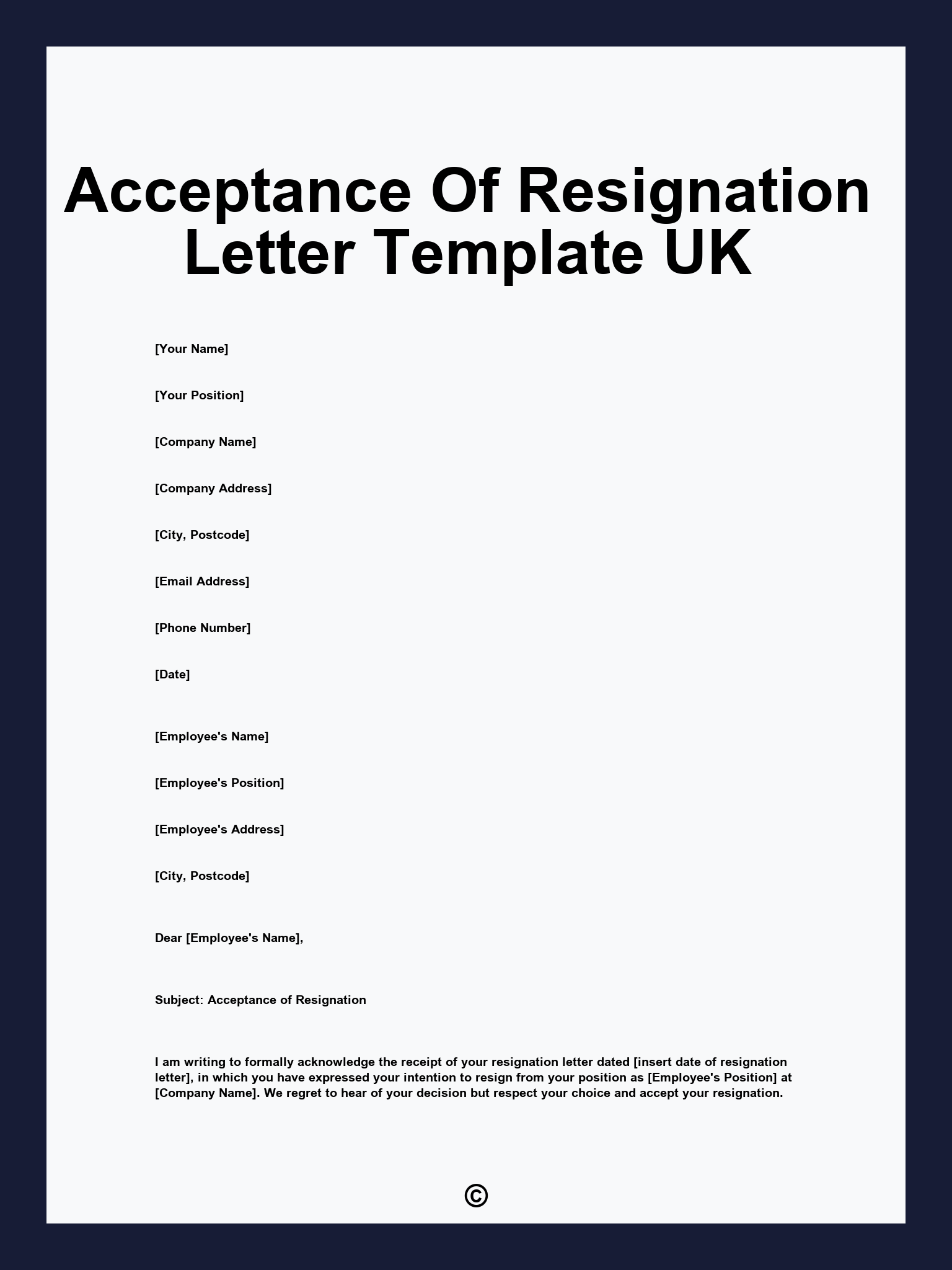 Acceptance Of Resignation Letter Template UK