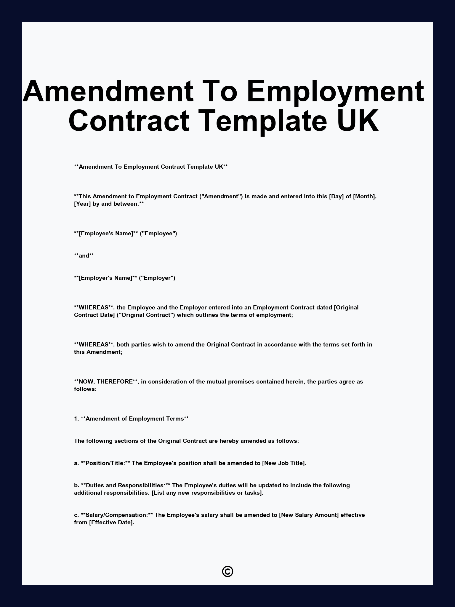 Amendment To Employment Contract Template UK