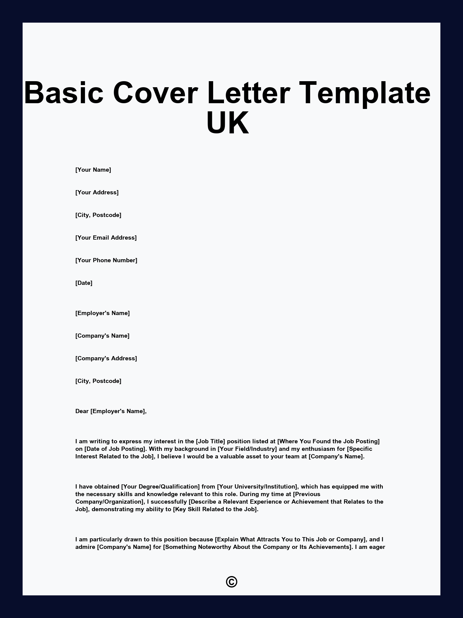 Basic Cover Letter Template UK