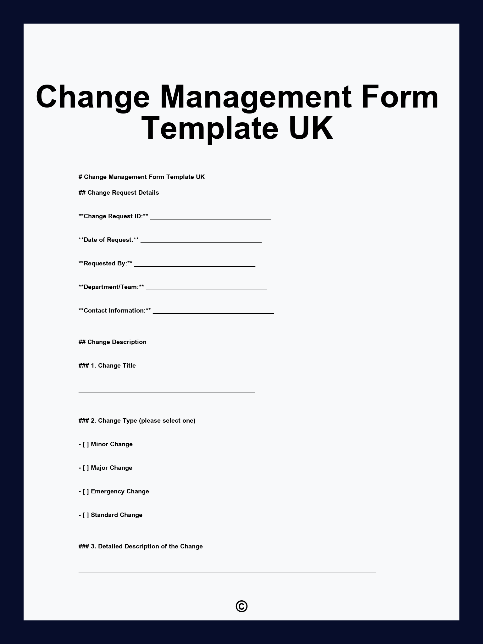 Change Management Form Template UK