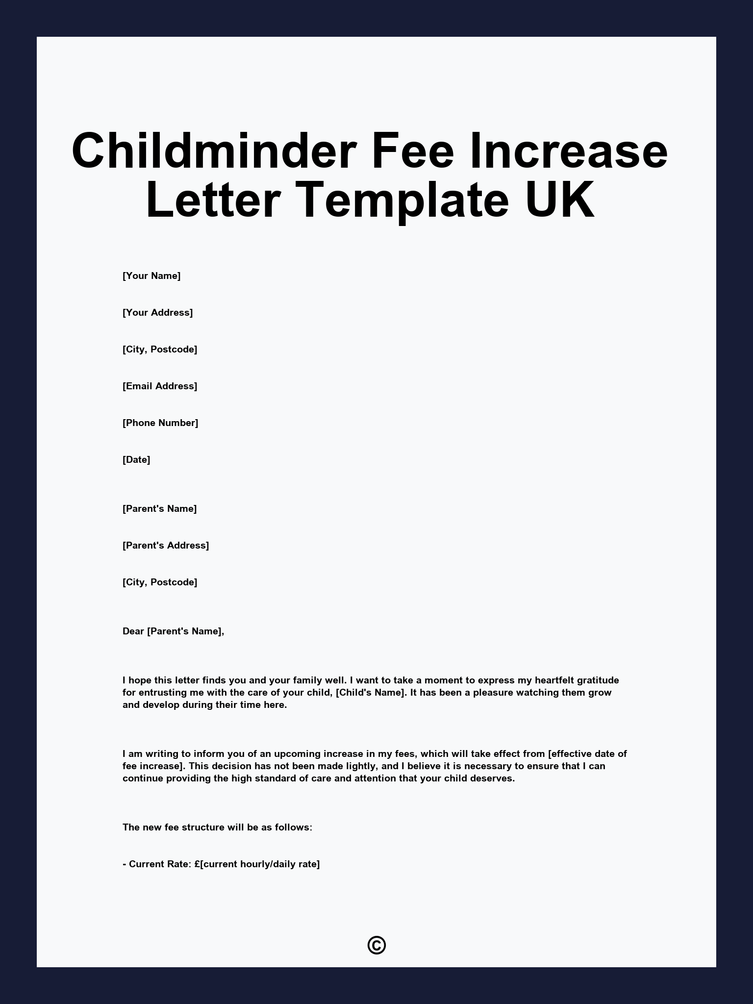 Childminder Fee Increase Letter Template UK
