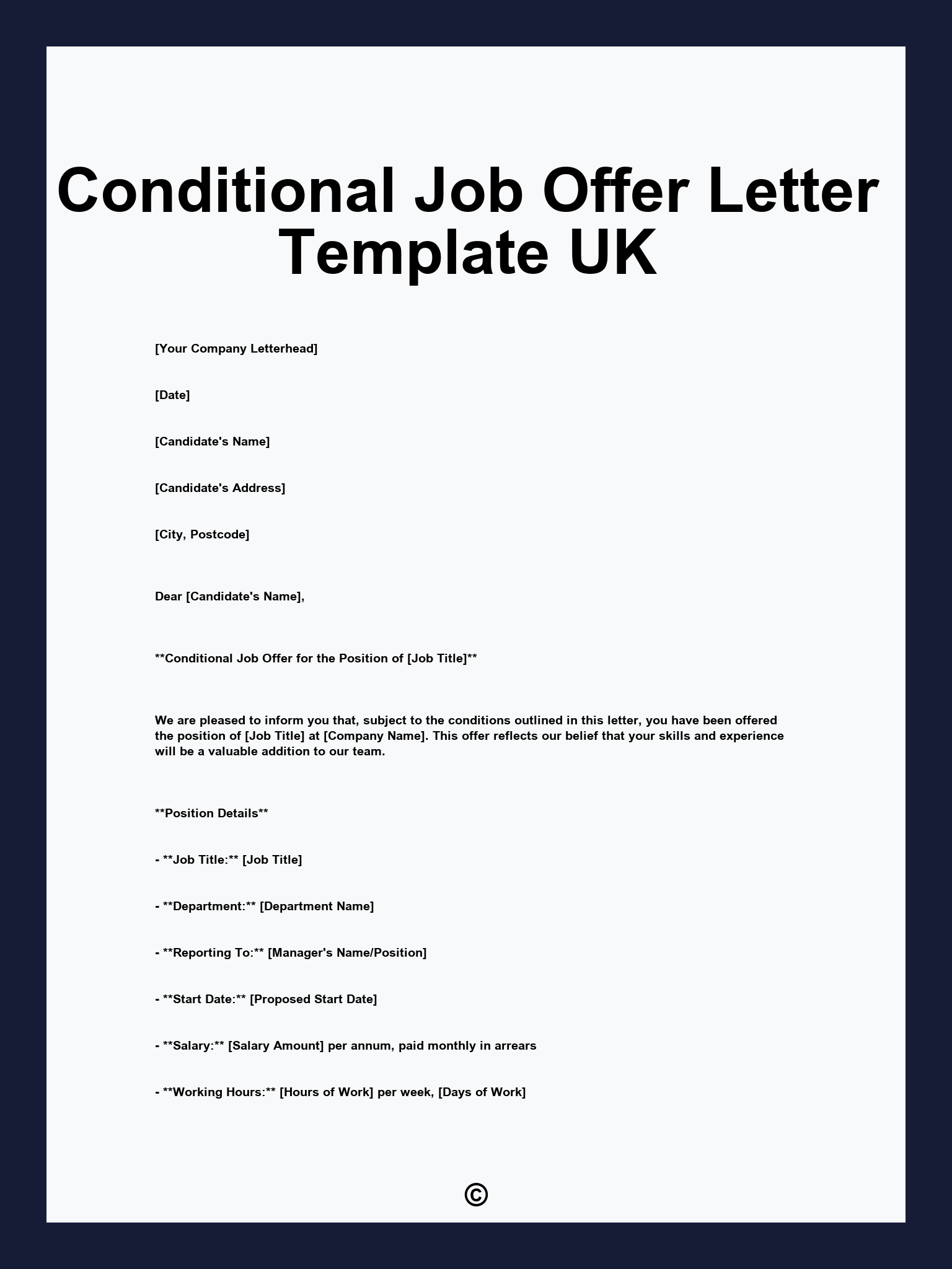 Conditional Job Offer Letter Template UK