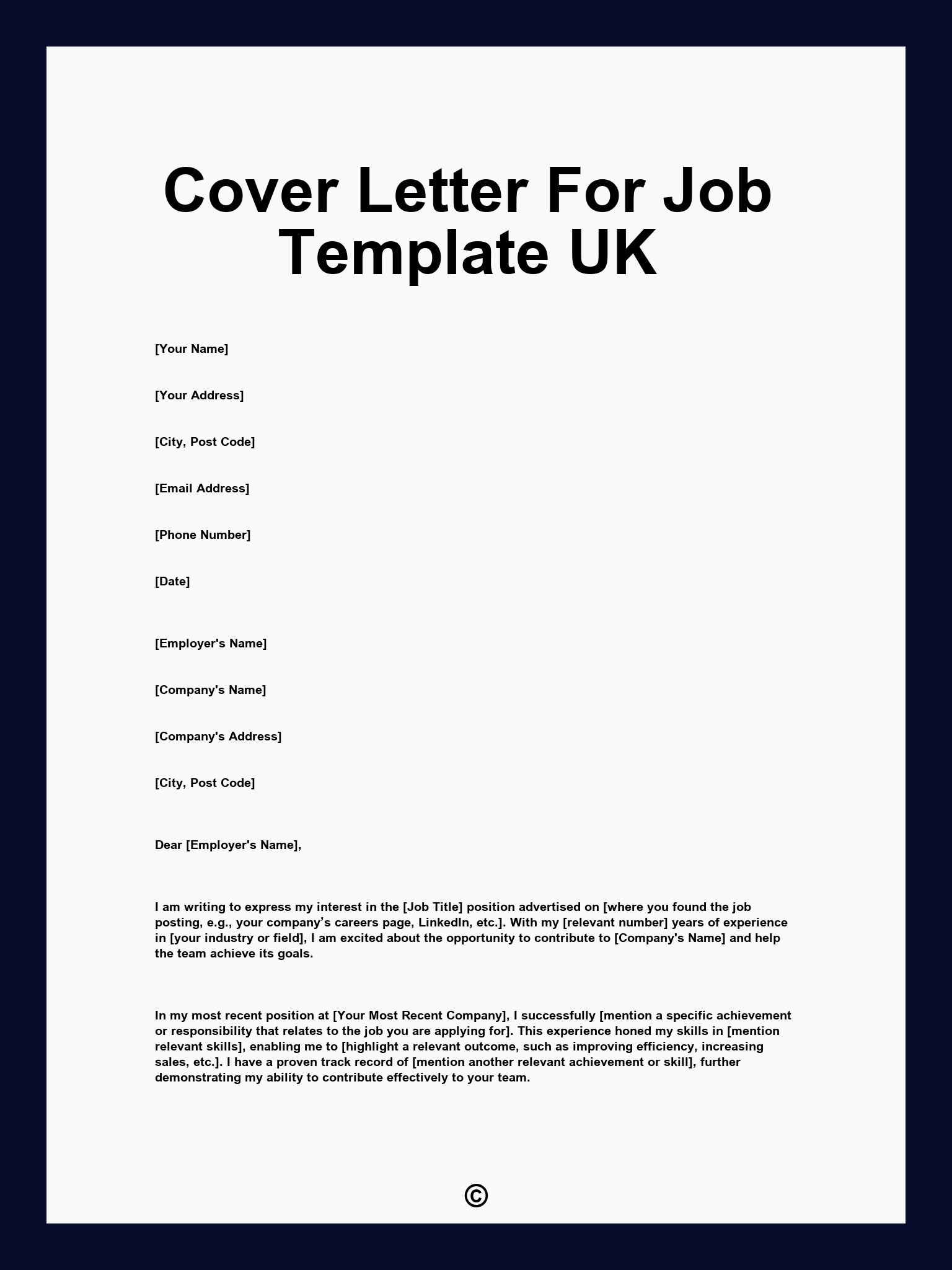 Cover Letter For Job Template UK