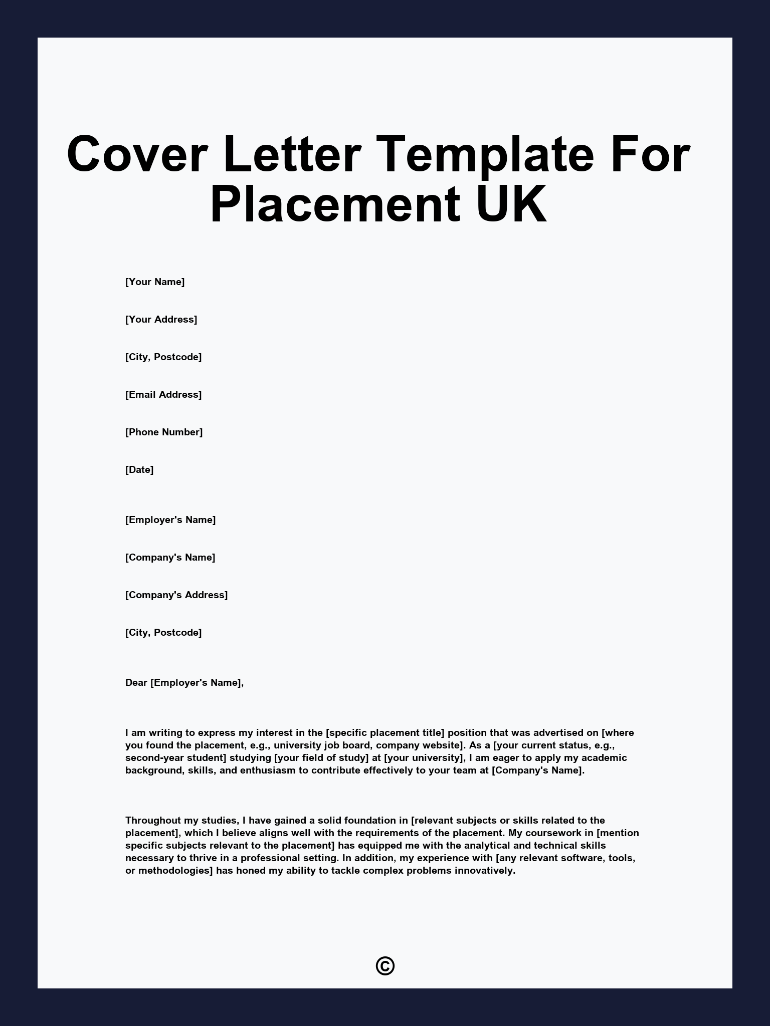Cover Letter Template For Placement UK
