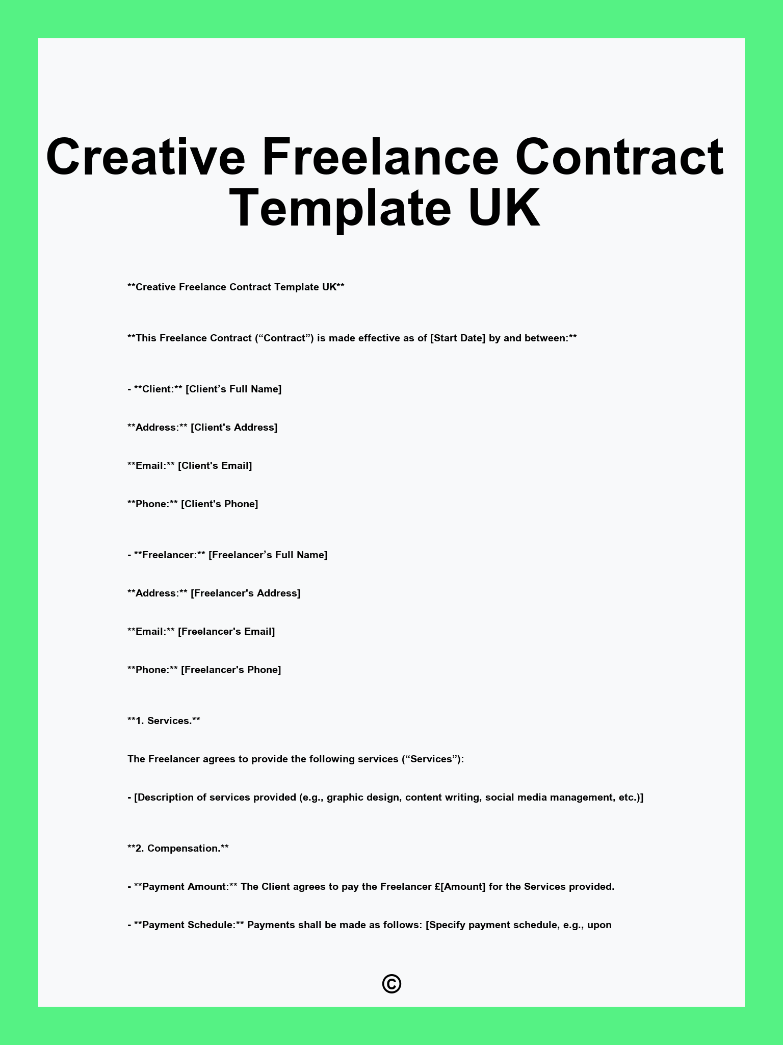 Creative Freelance Contract Template UK
