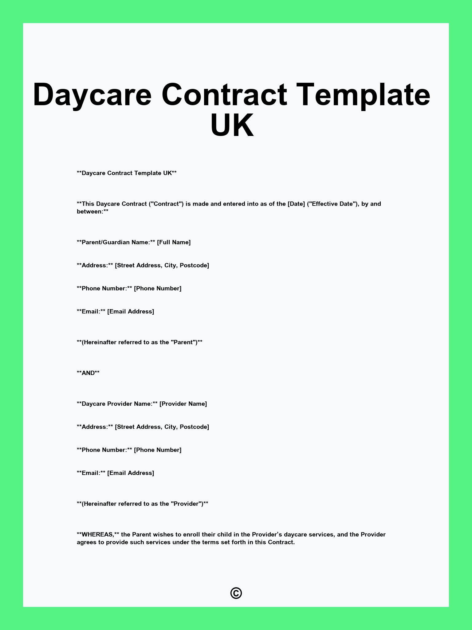 Daycare Contract Template UK