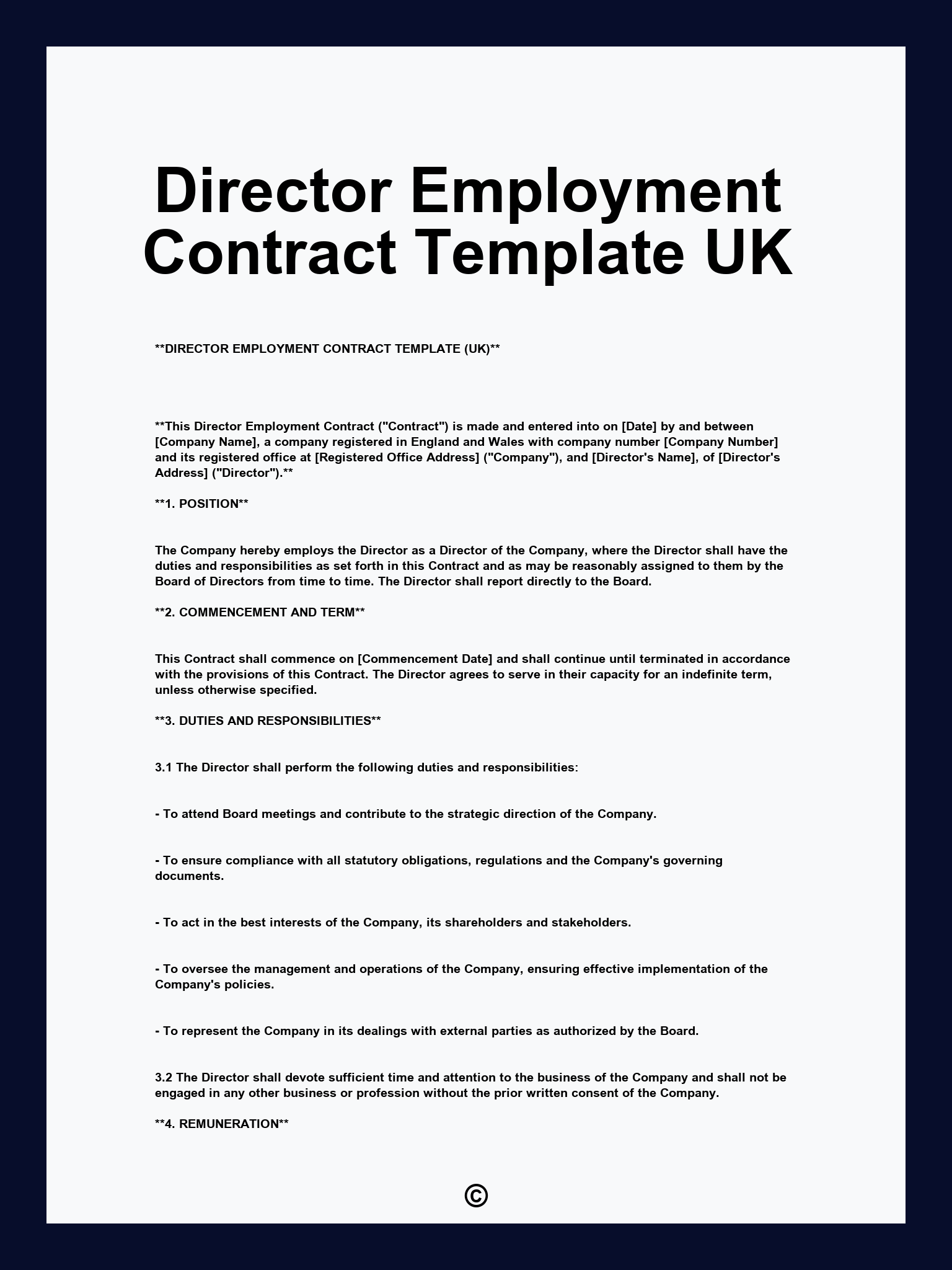 Director Employment Contract Template UK