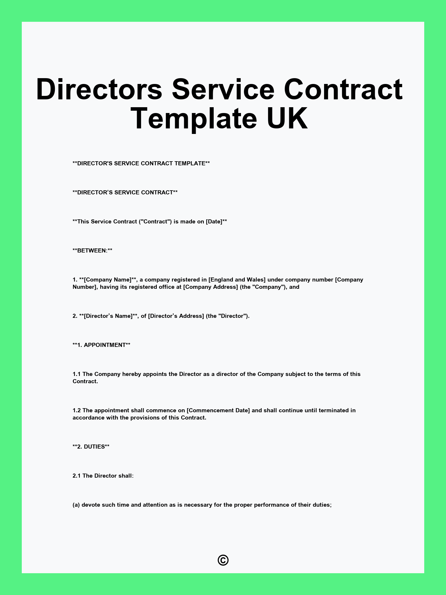 Directors Service Contract Template UK