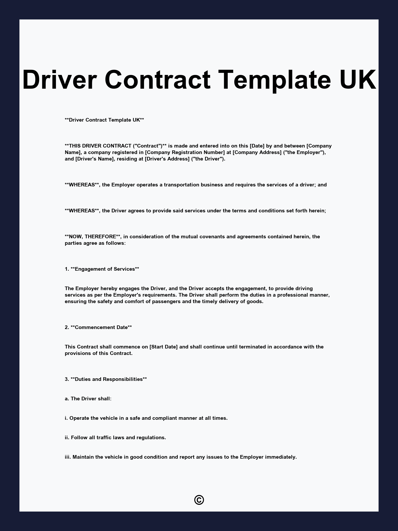 Driver Contract Template UK