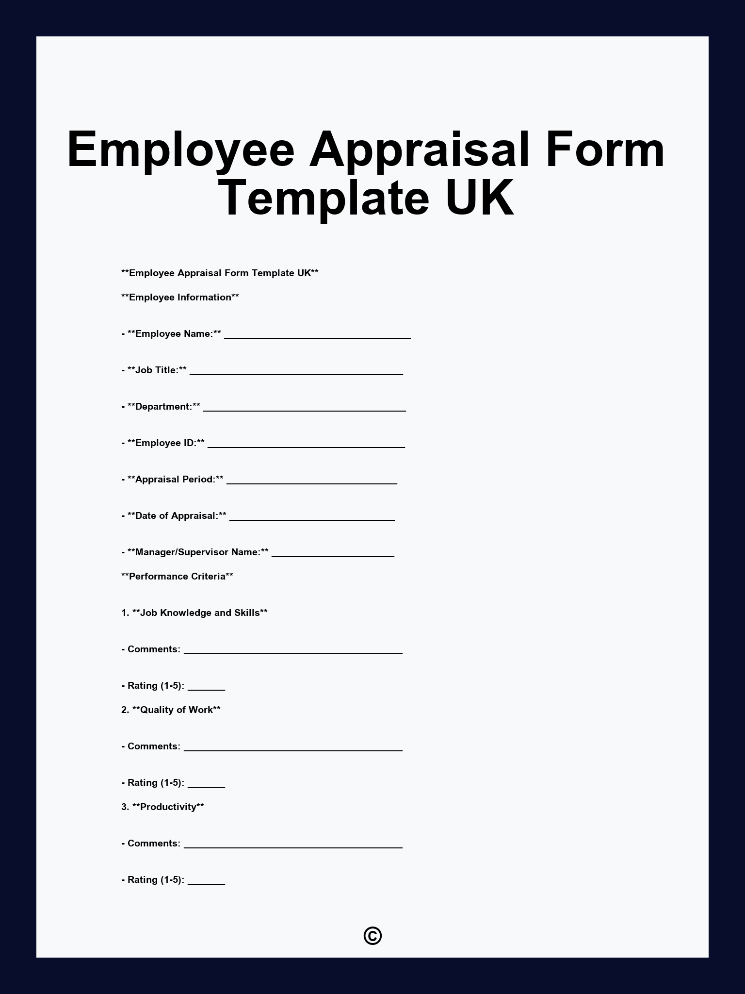 Employee Appraisal Form Template UK