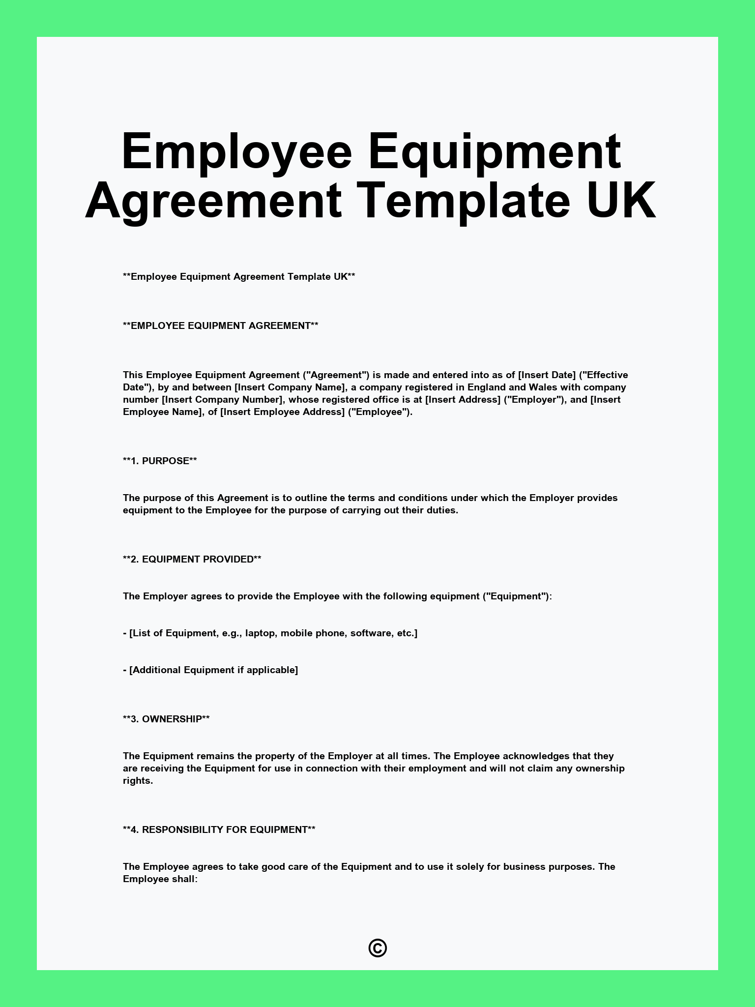 Employee Equipment Agreement Template UK