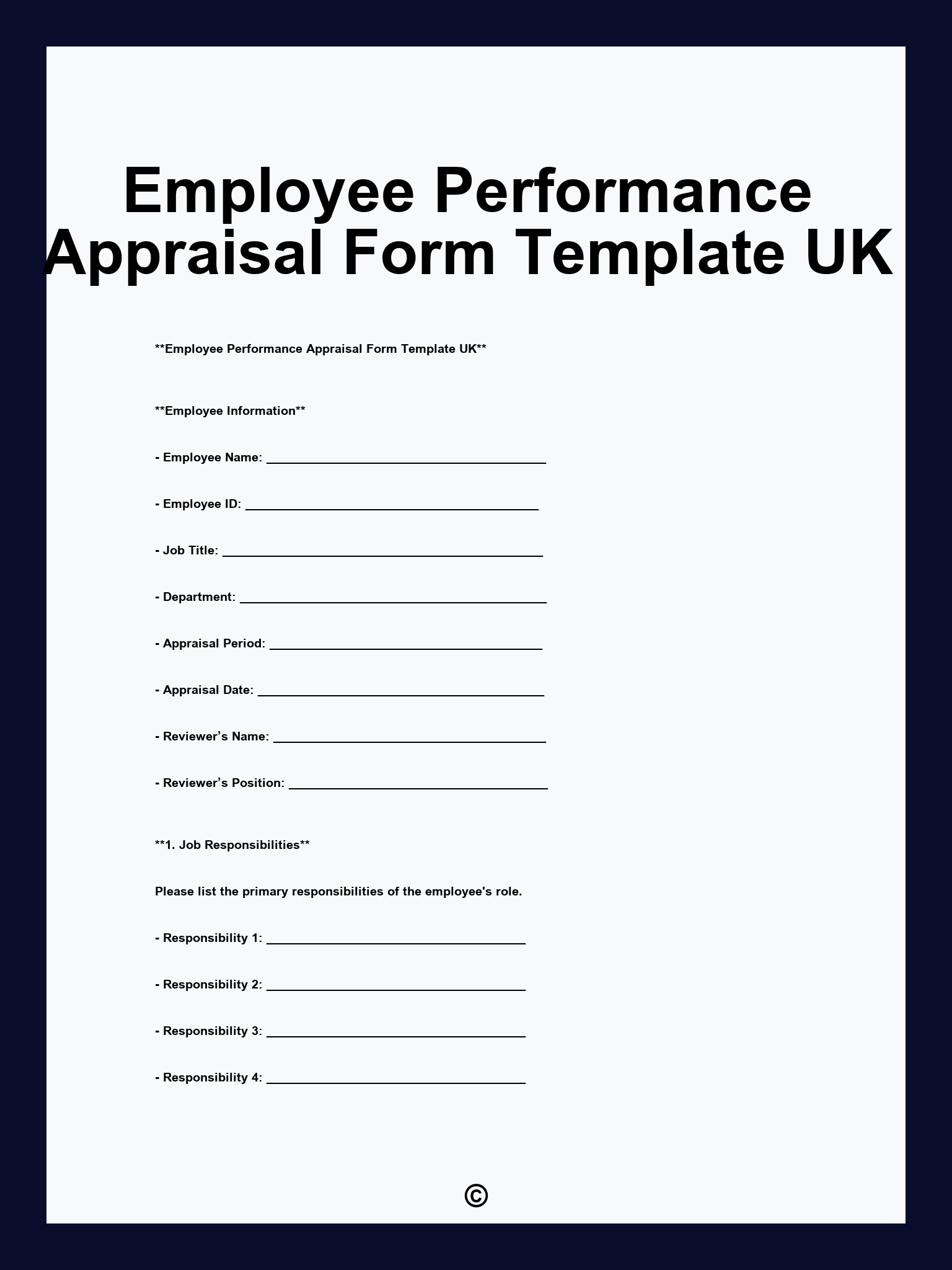 Employee Performance Appraisal Form Template UK