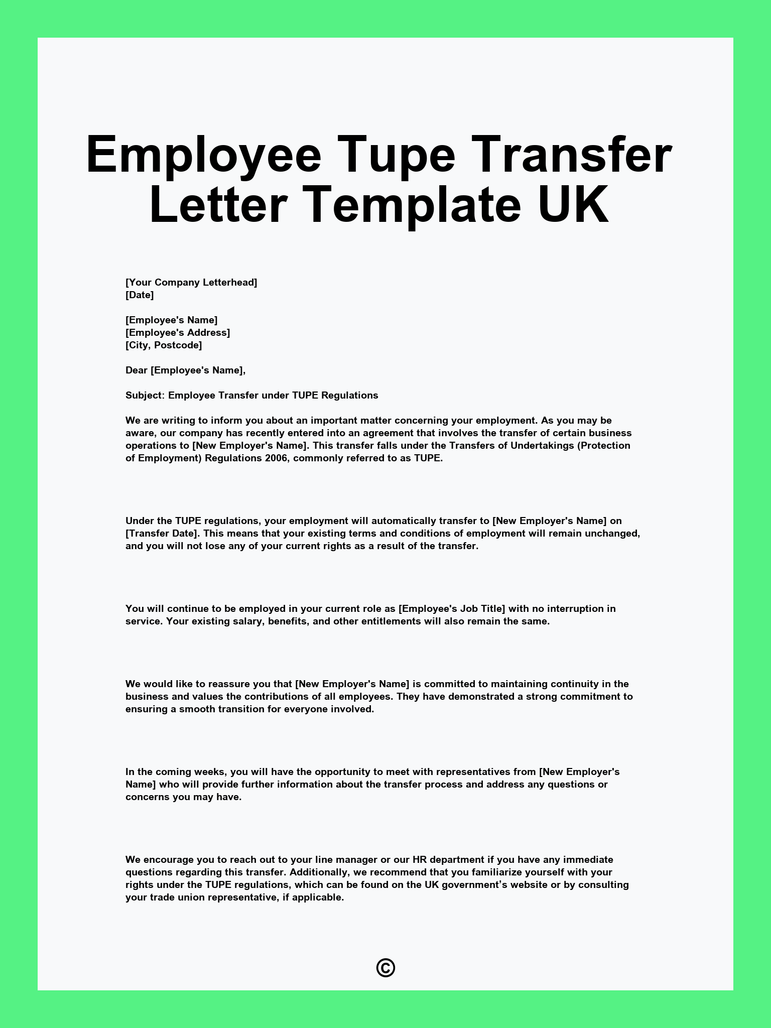 Employee Tupe Transfer Letter Template UK