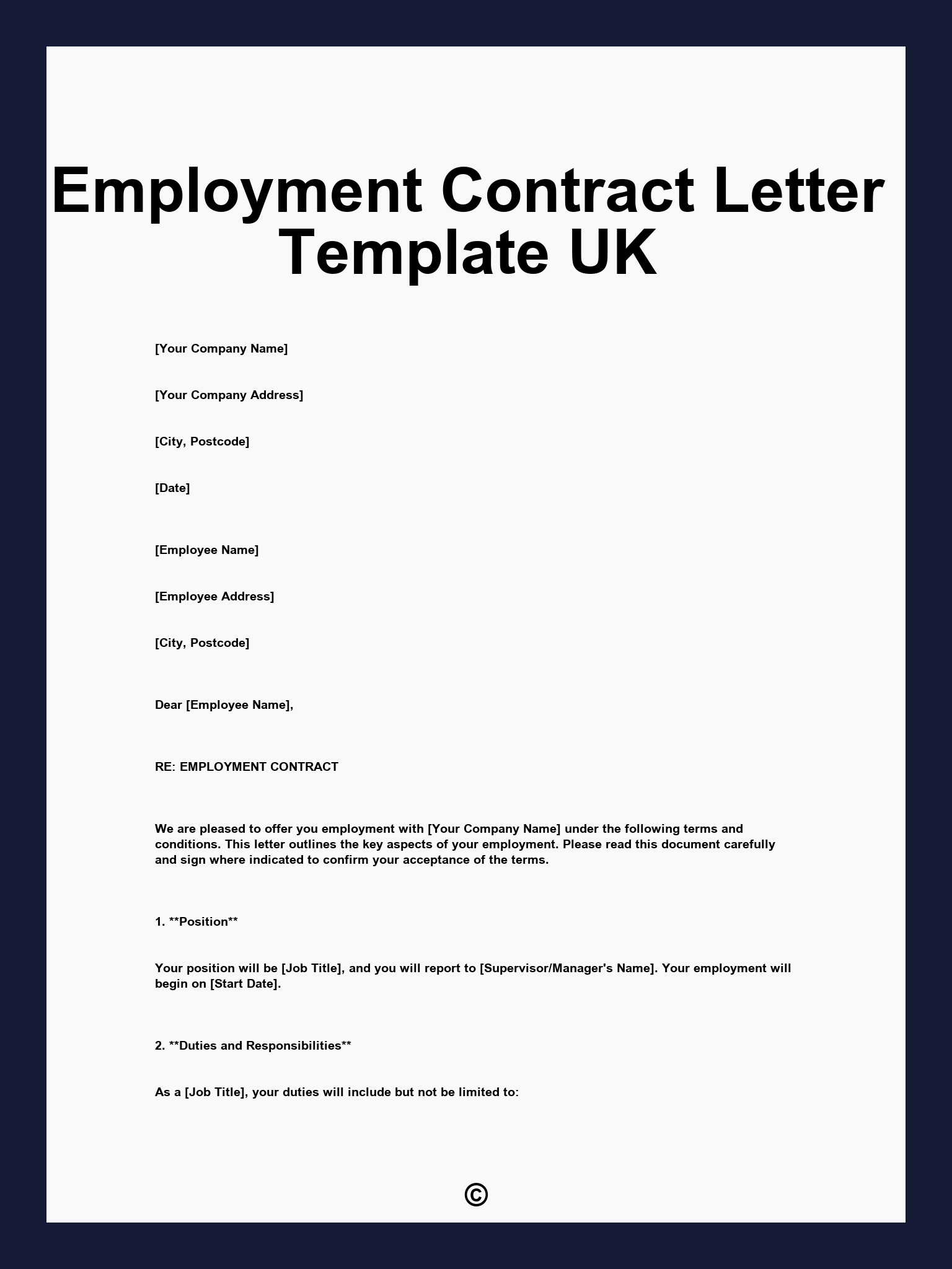 Employment Contract Letter Template UK