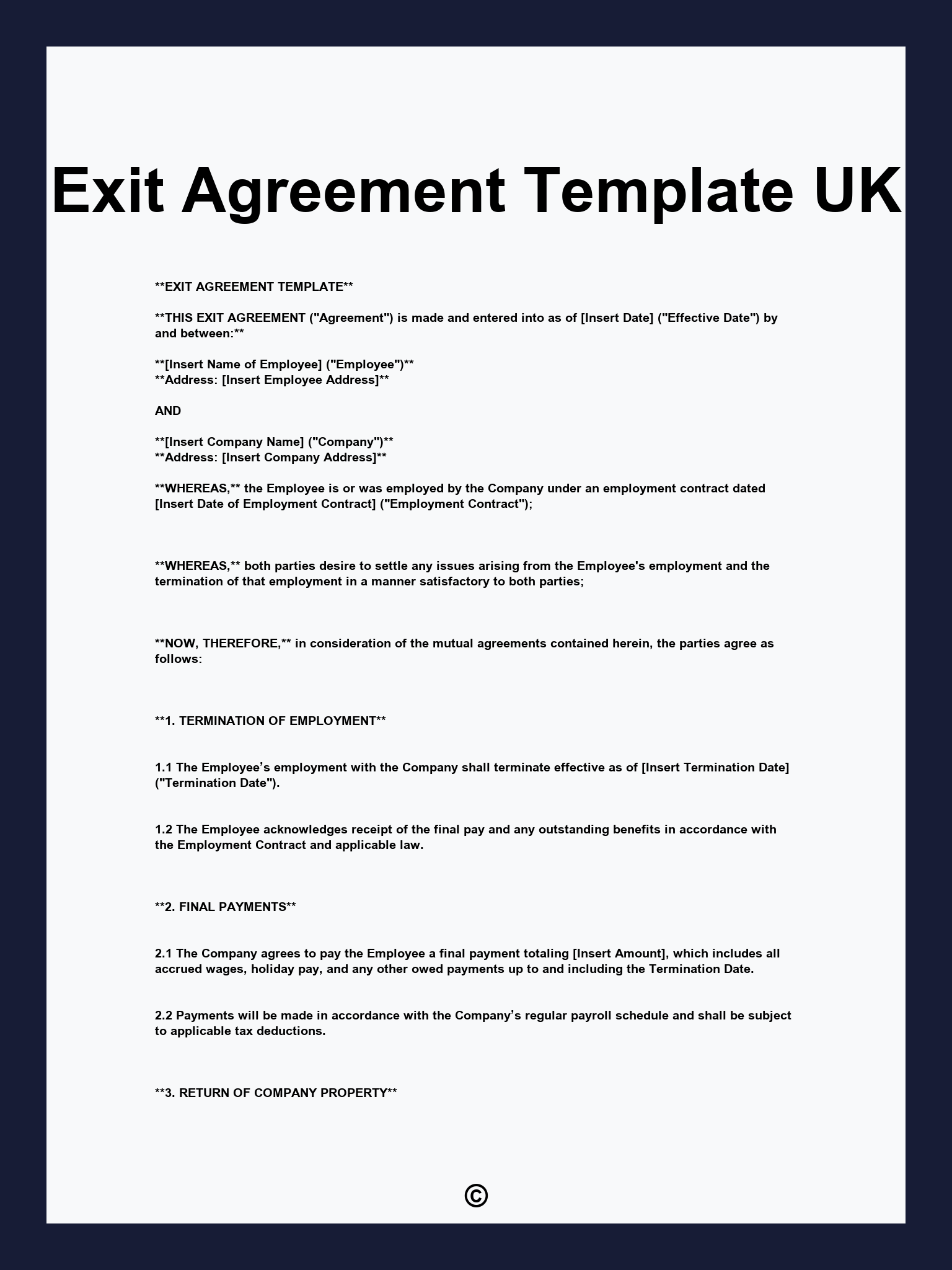 Exit Agreement Template UK