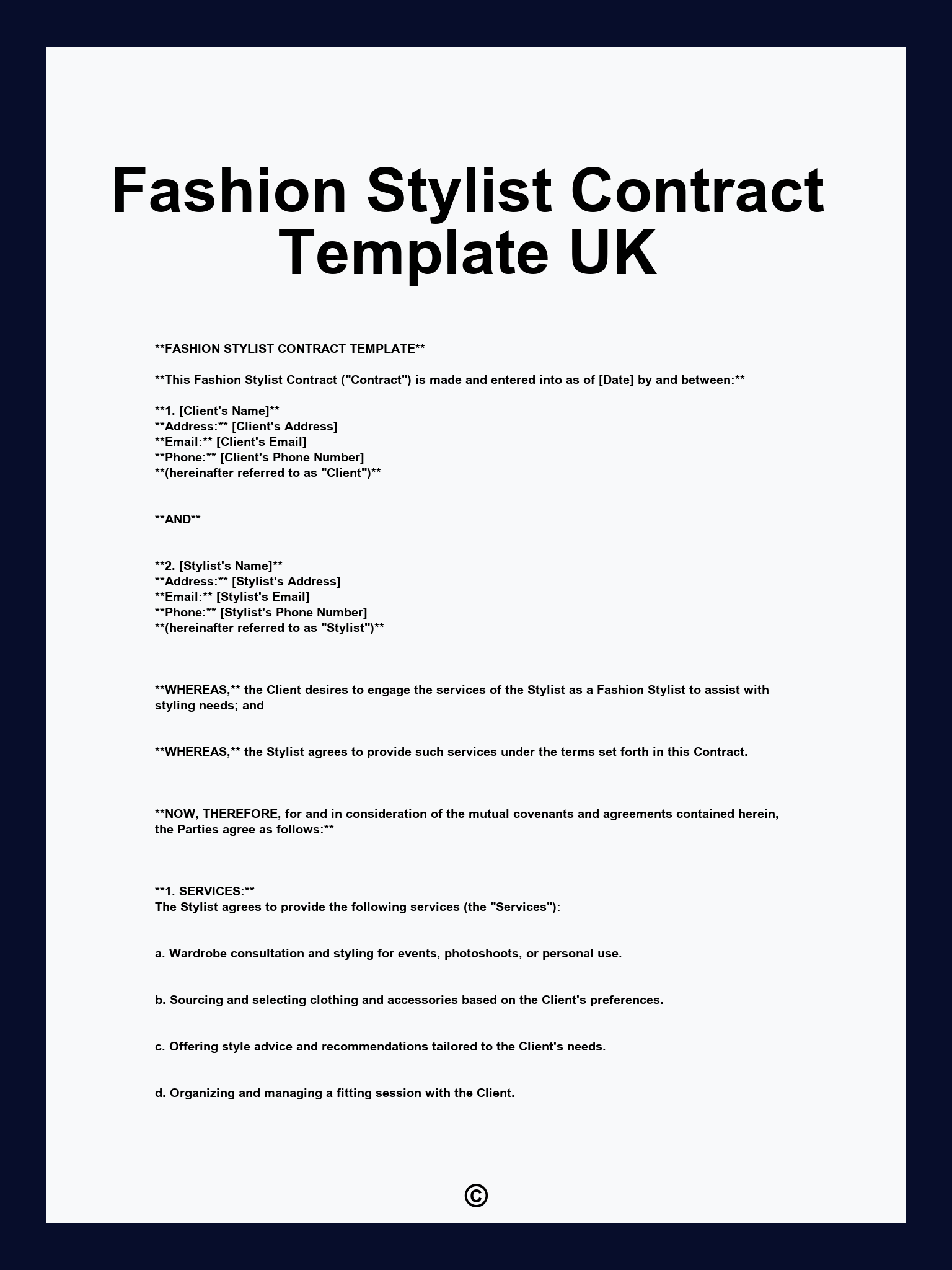 Fashion Stylist Contract Template UK
