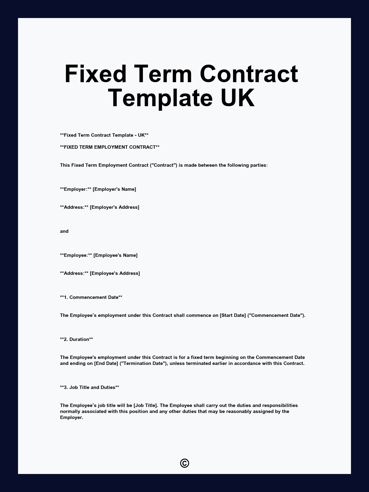 Fixed Term Contract Template UK