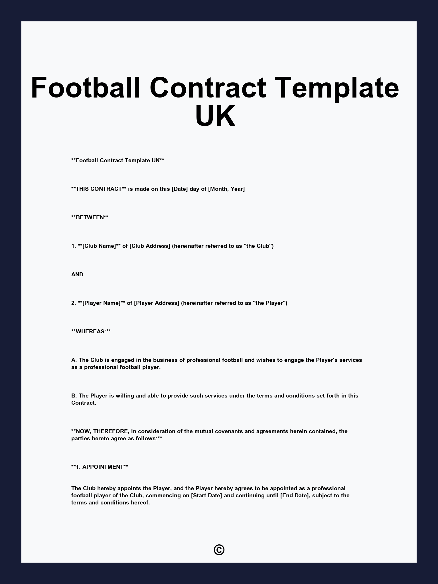 Football Contract Template UK
