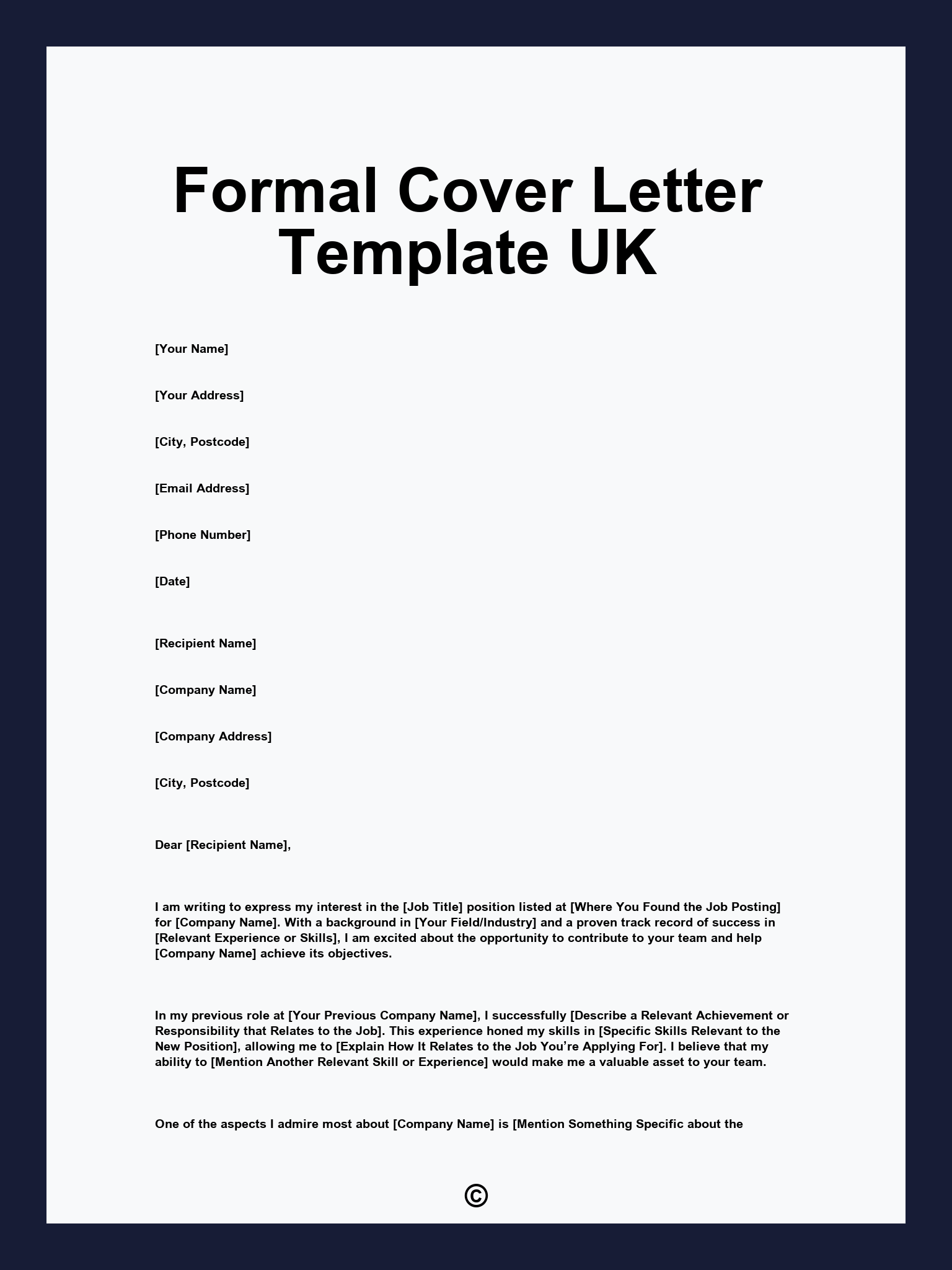Formal Cover Letter Template UK