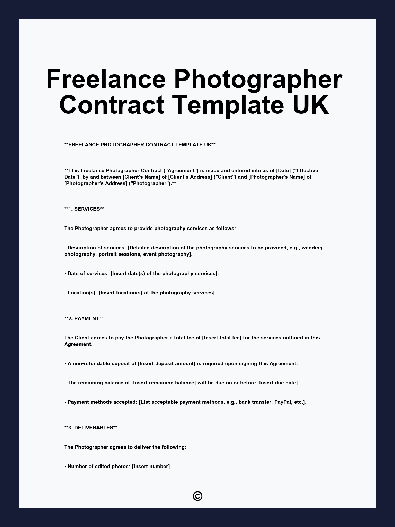 Freelance Photographer Contract Template UK