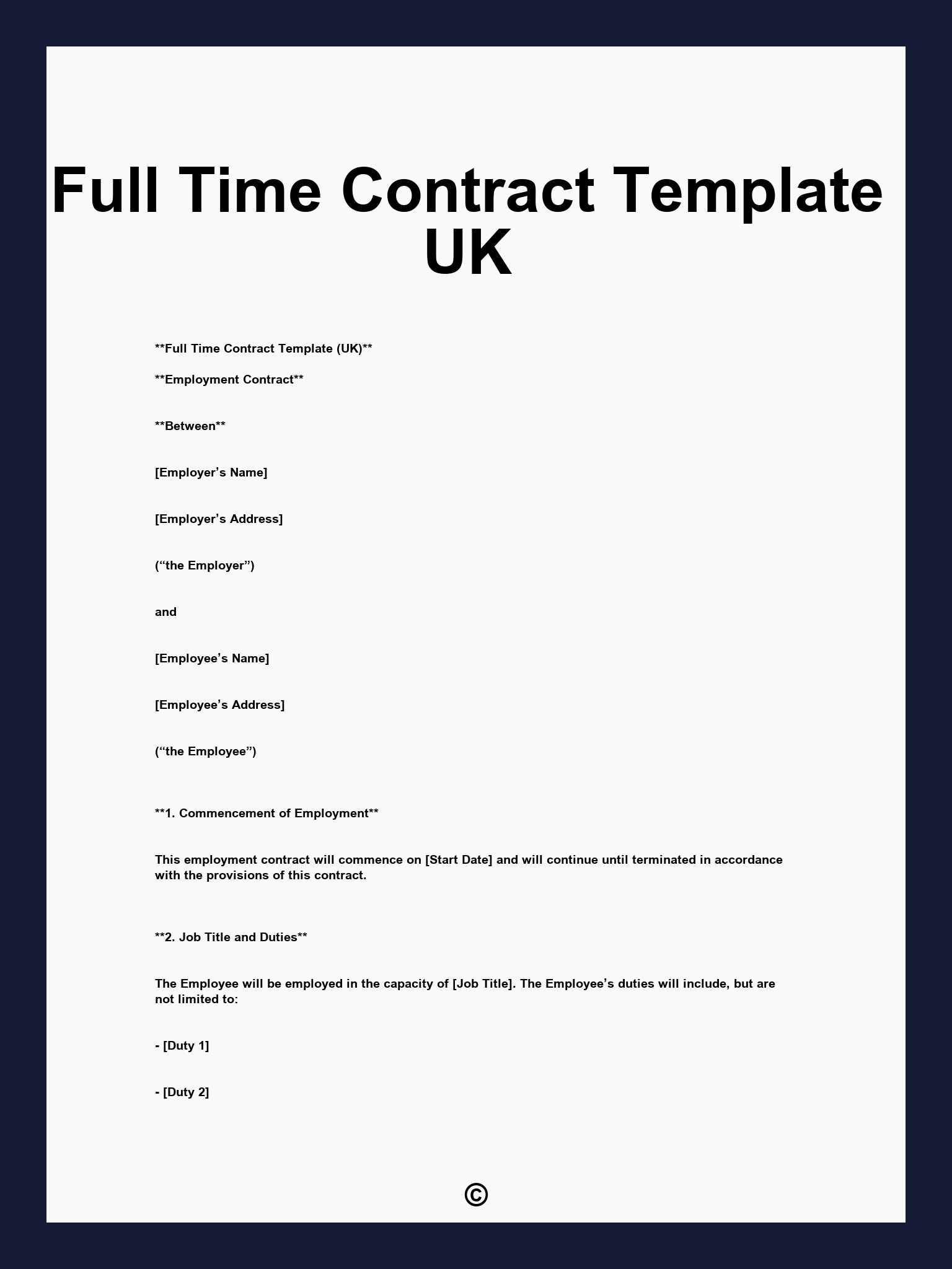 Full Time Contract Template UK