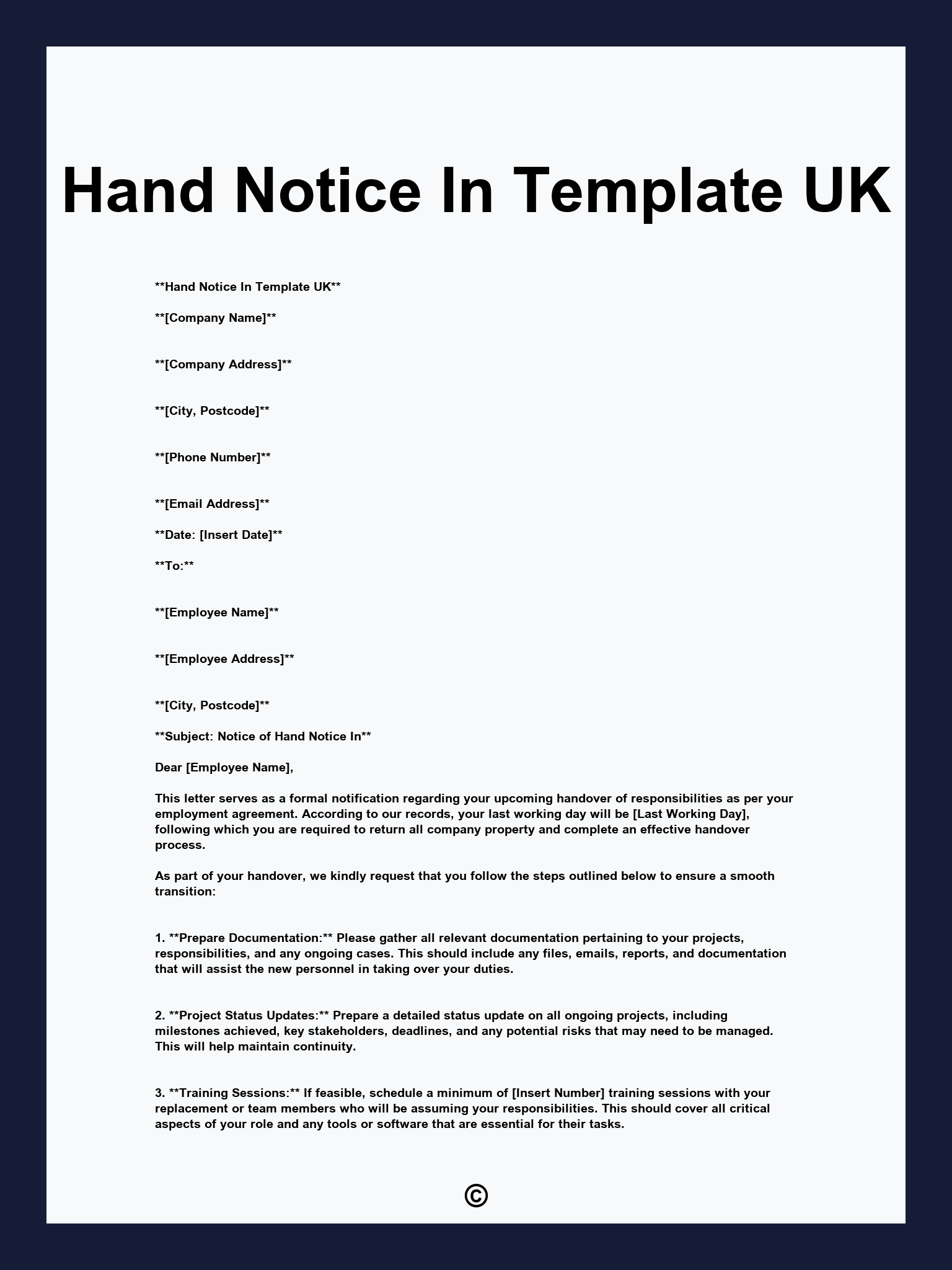 Hand Notice In Template UK