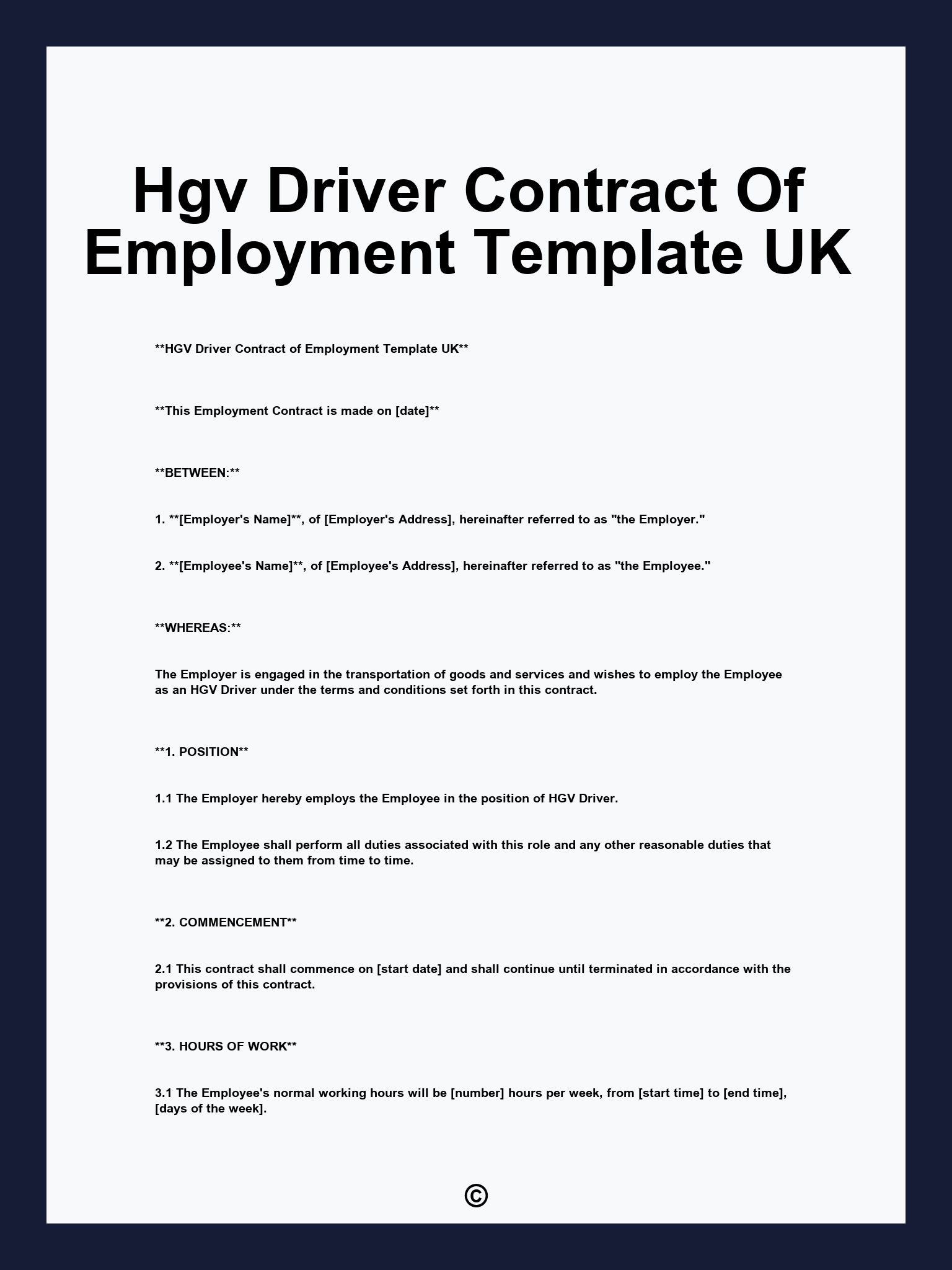 Hgv Driver Contract Of Employment Template UK
