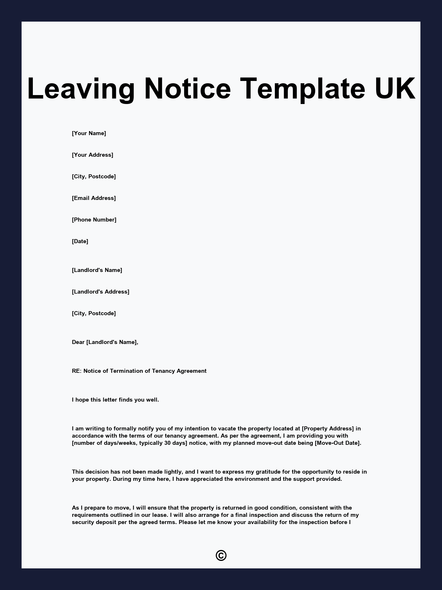 Leaving Notice Template UK
