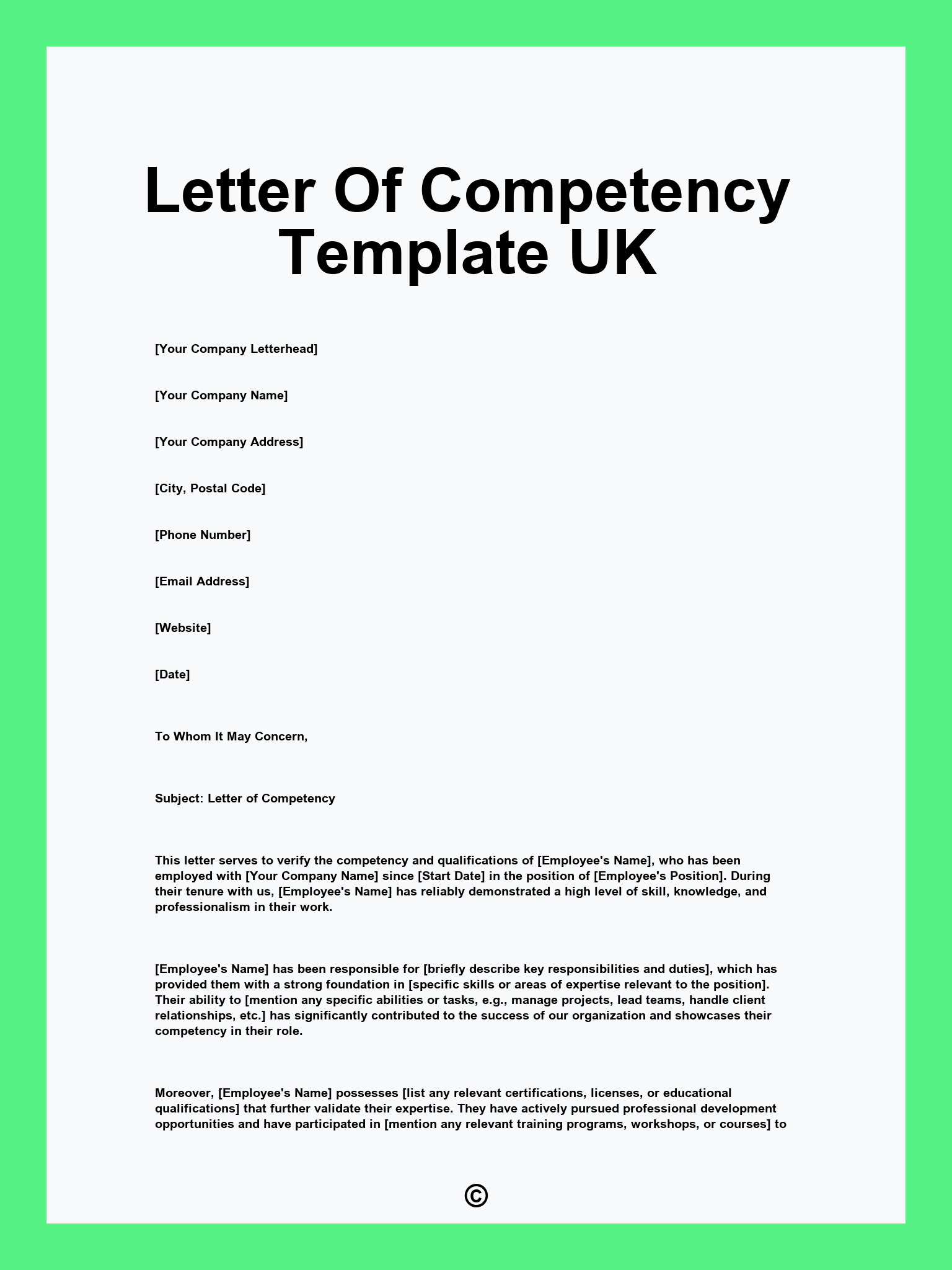 Letter Of Competency Template UK