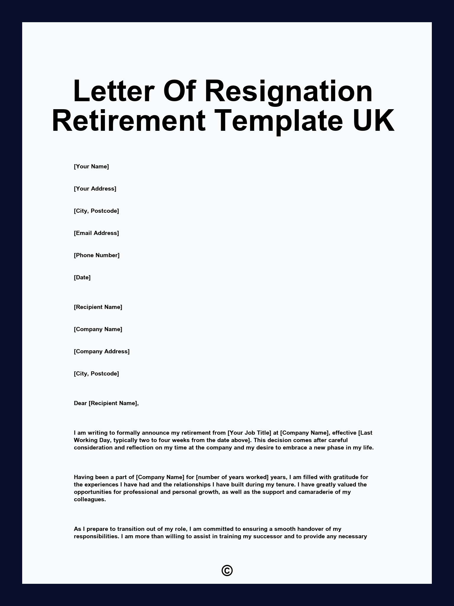 Letter Of Resignation Retirement Template UK