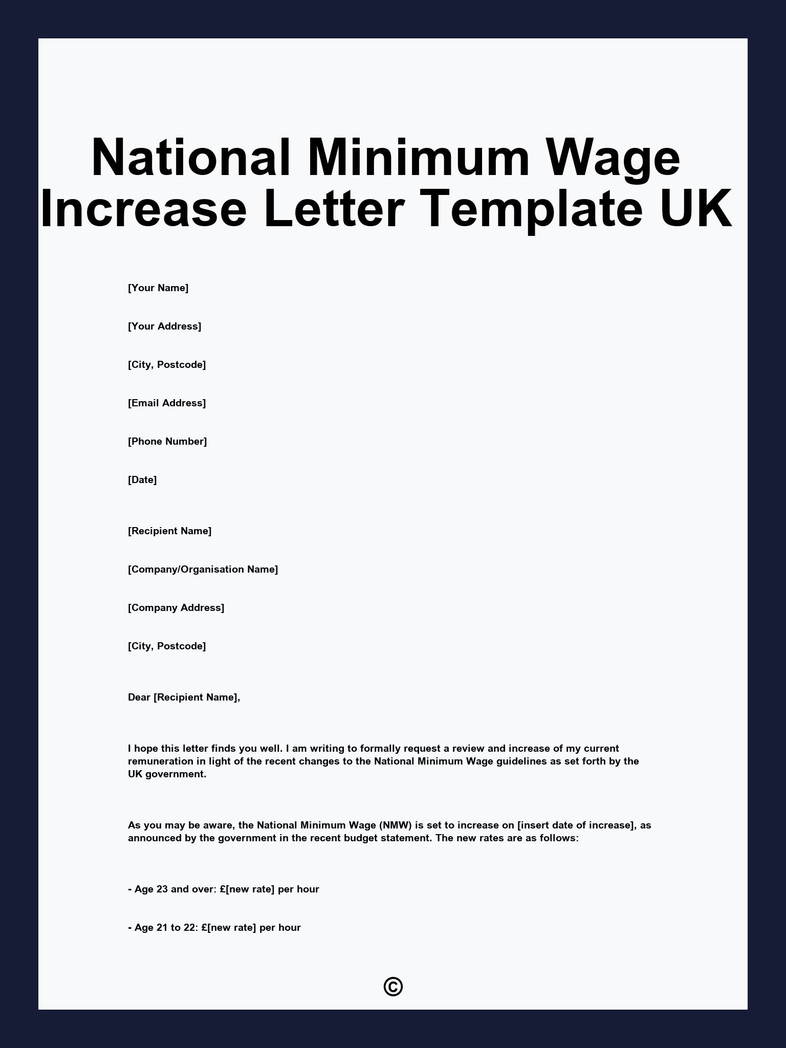 National Minimum Wage Increase Letter Template UK