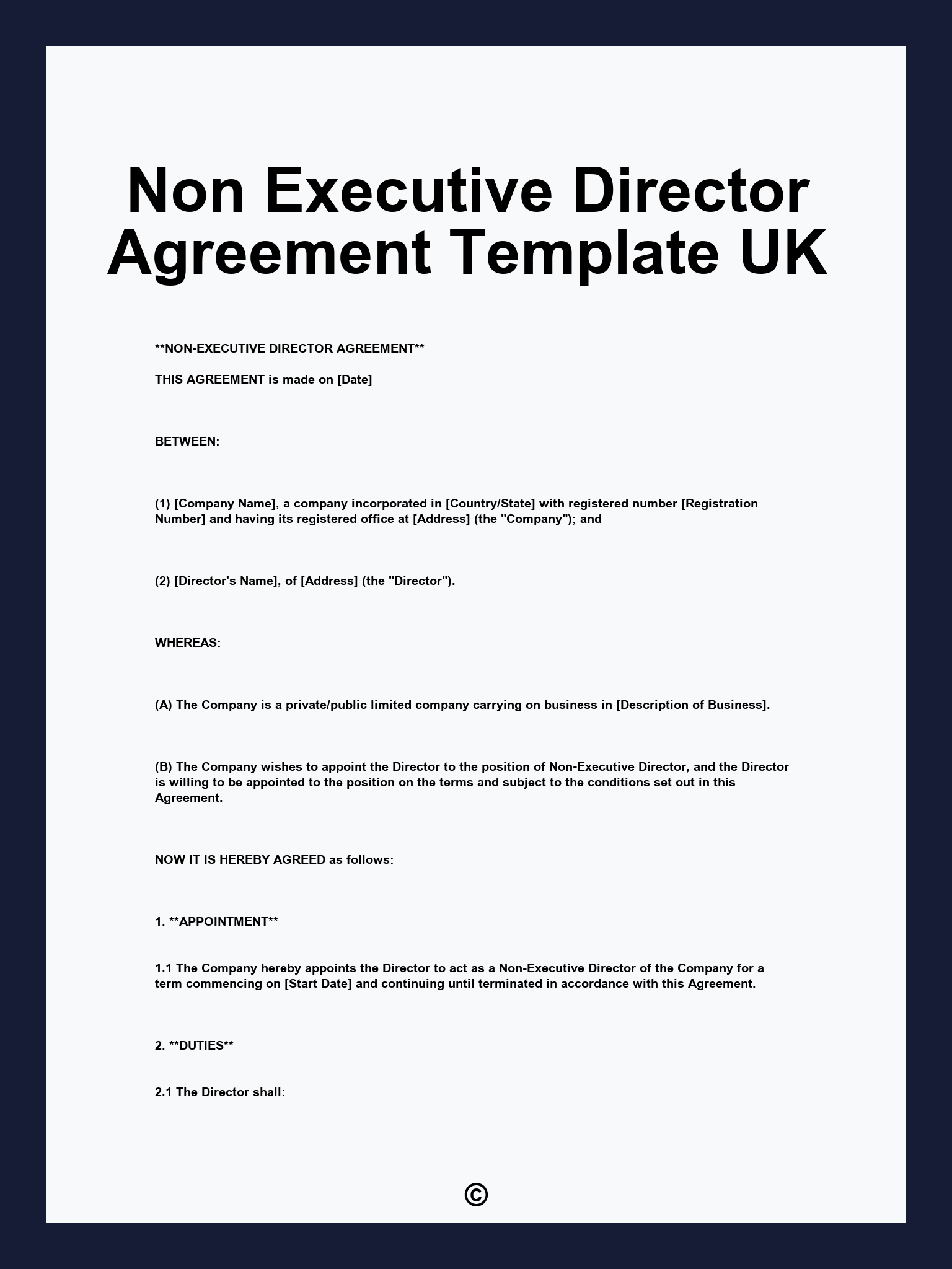 Non Executive Director Agreement Template UK