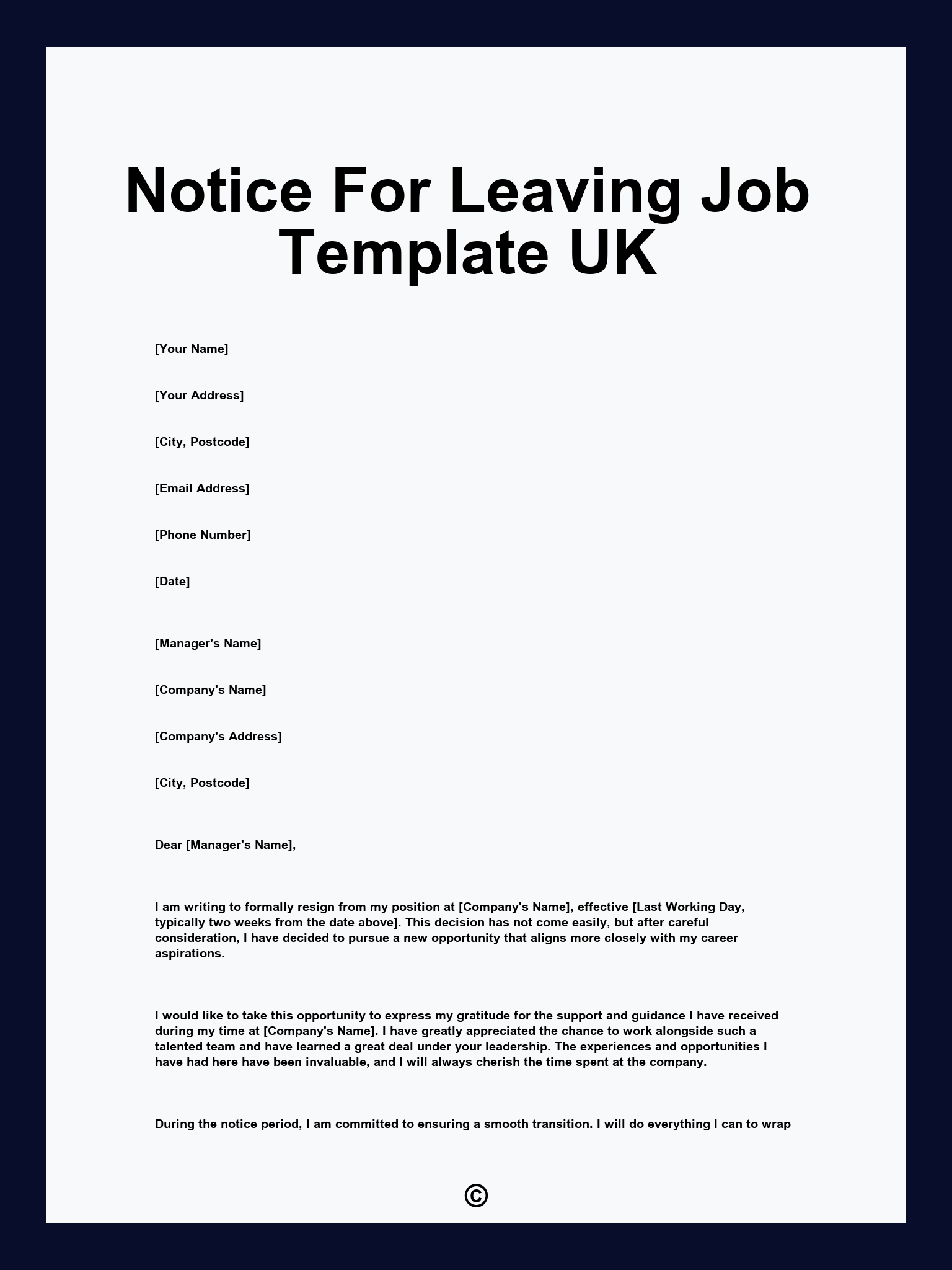 Notice For Leaving Job Template UK