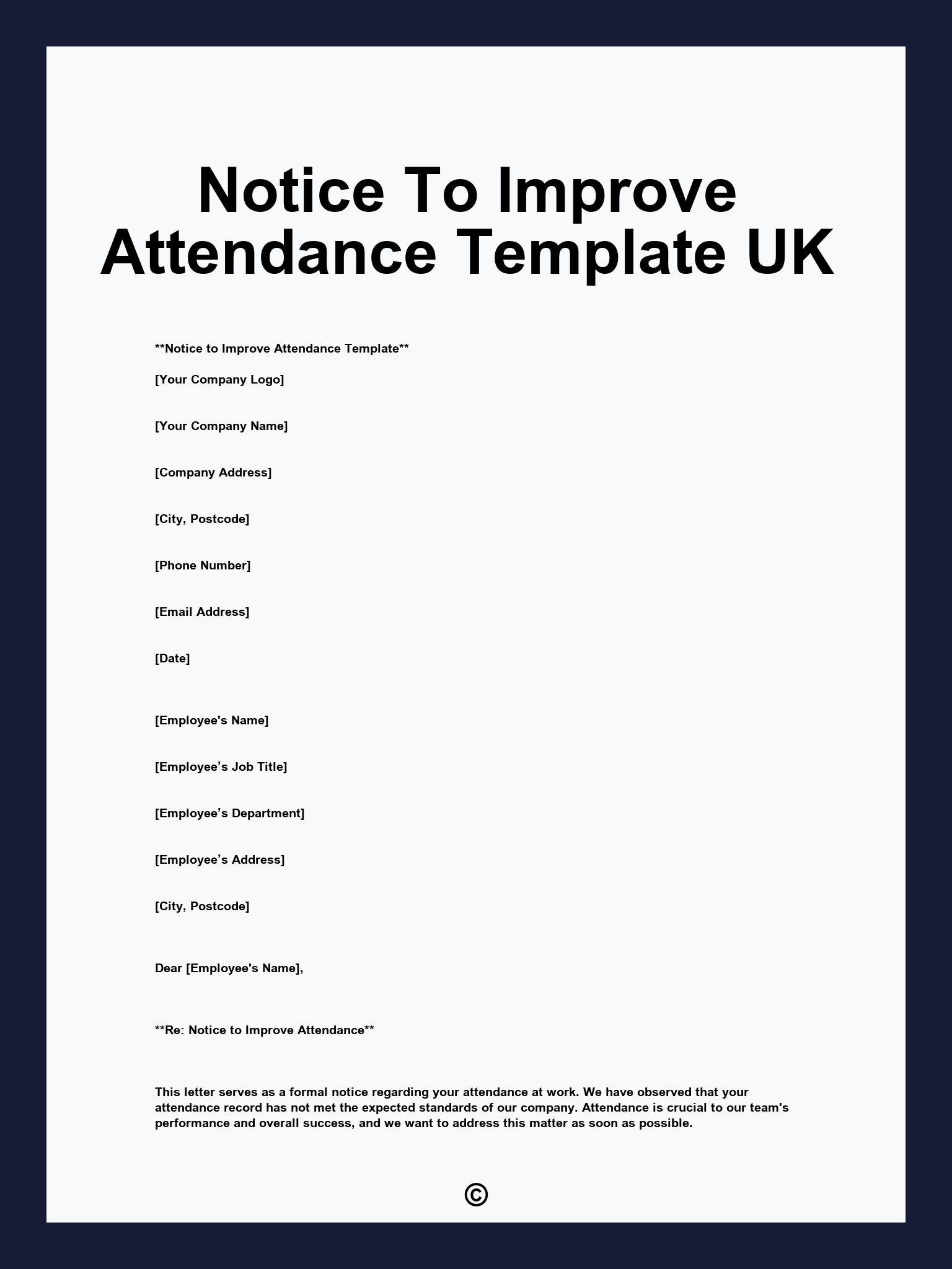 Notice To Improve Attendance Template UK