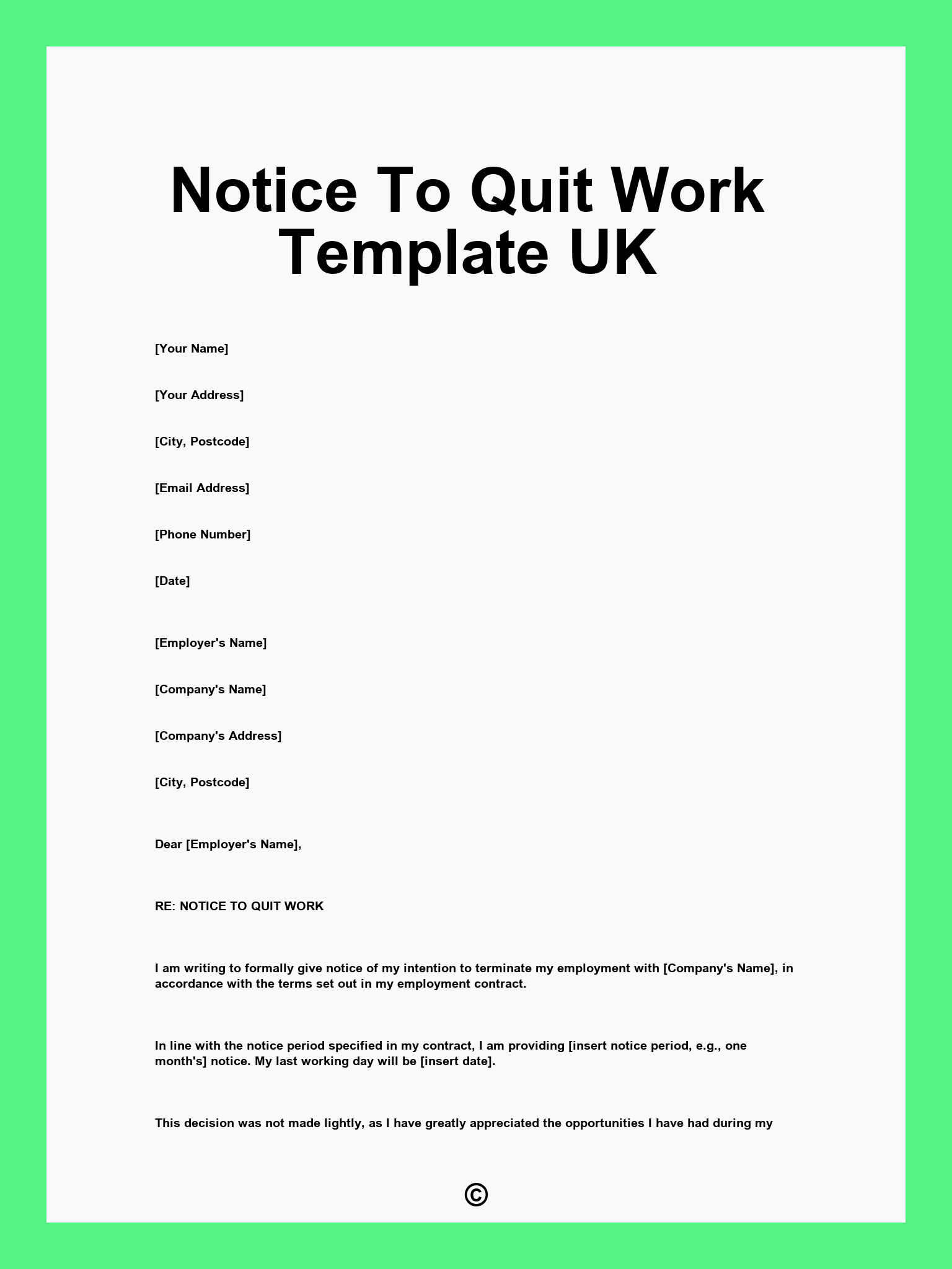 Notice To Quit Work Template UK