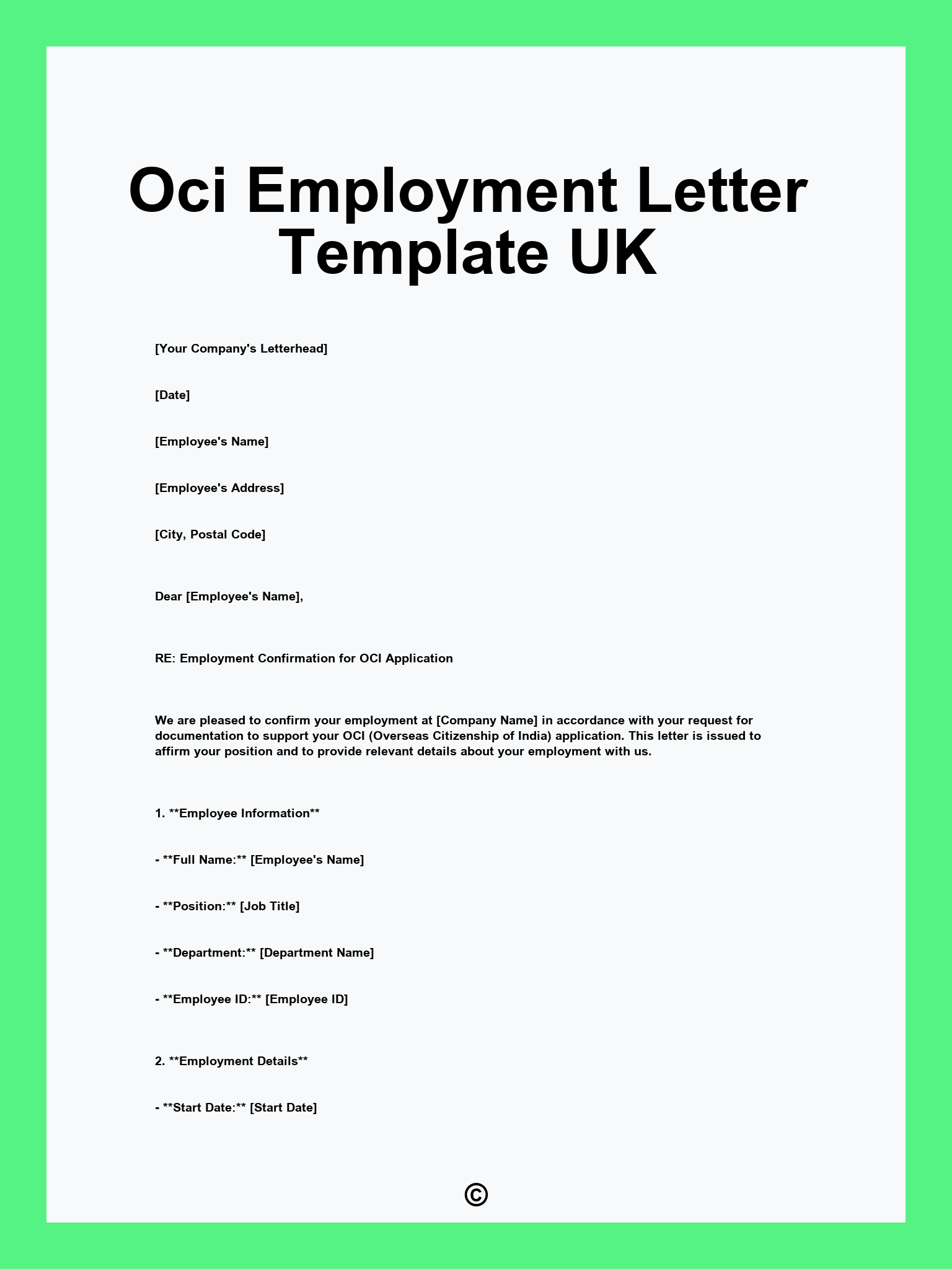 Oci Employment Letter Template UK