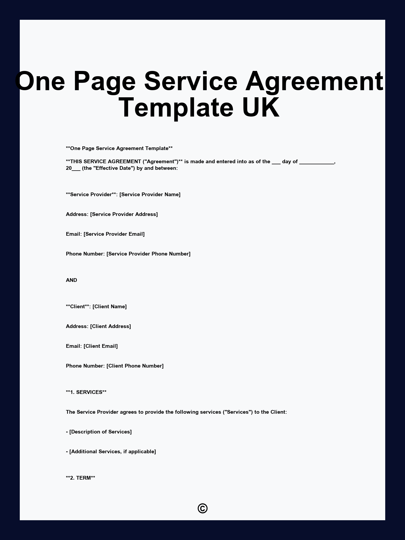 One Page Service Agreement Template UK