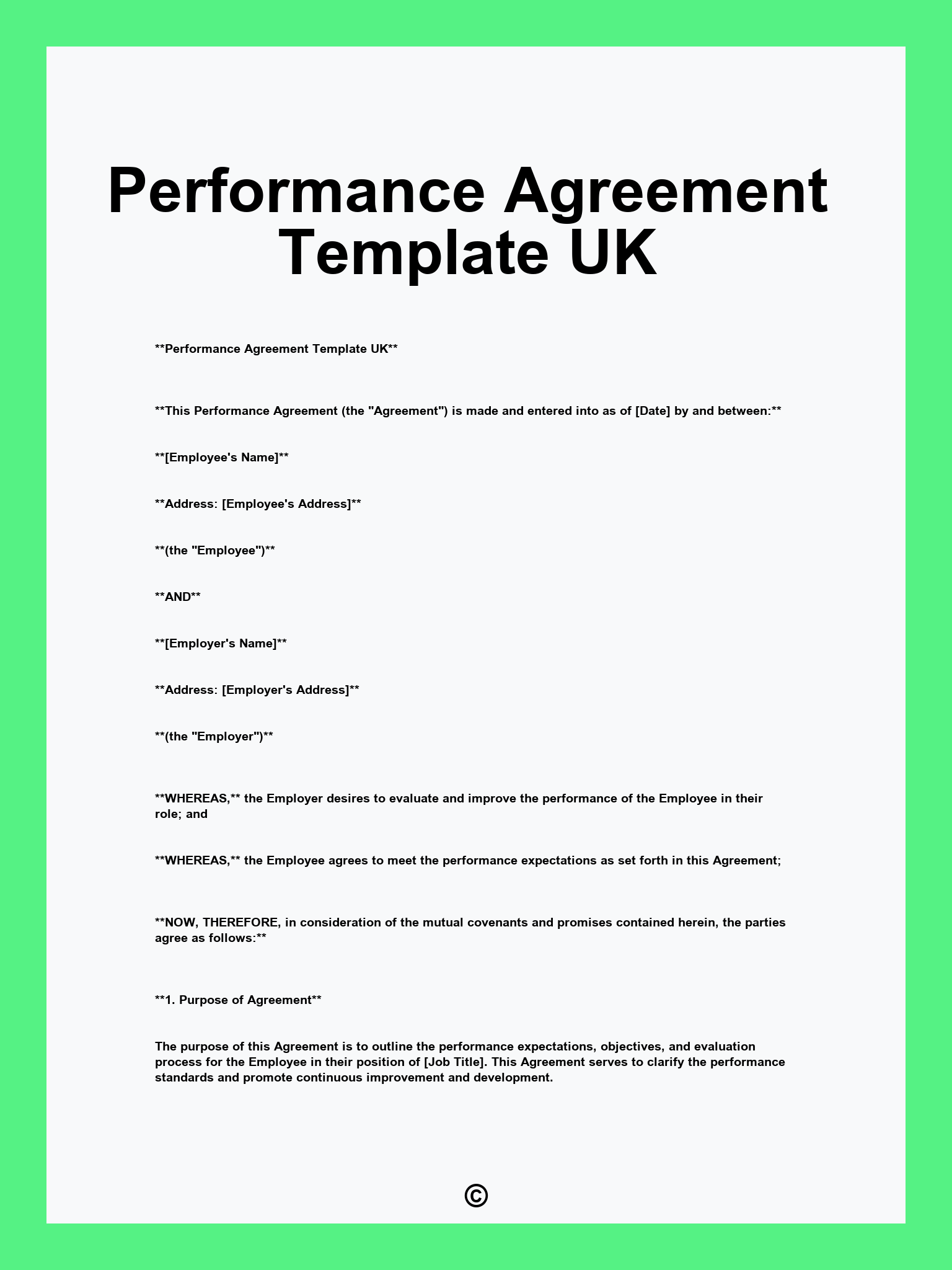 Performance Agreement Template UK