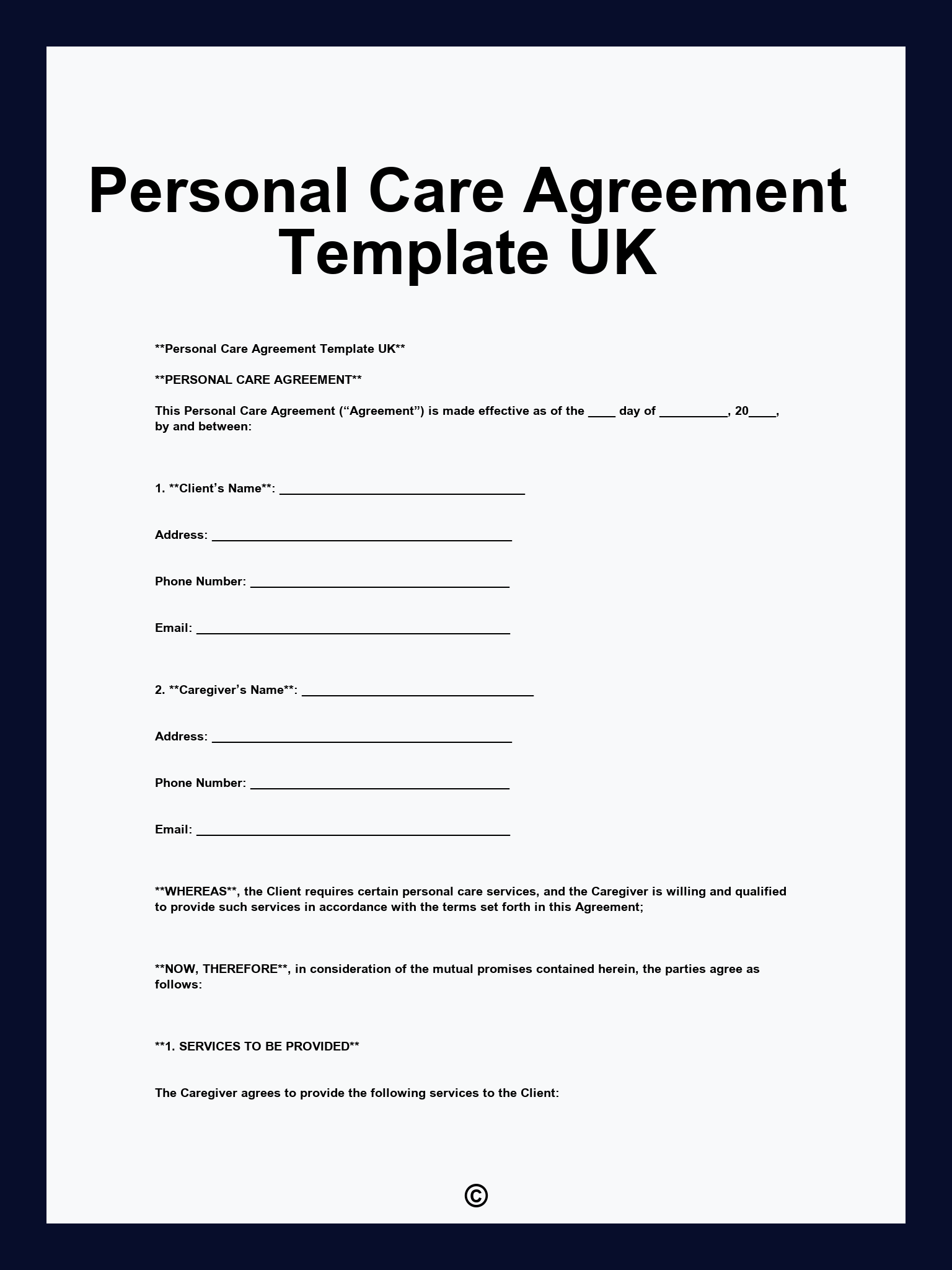 Personal Care Agreement Template UK
