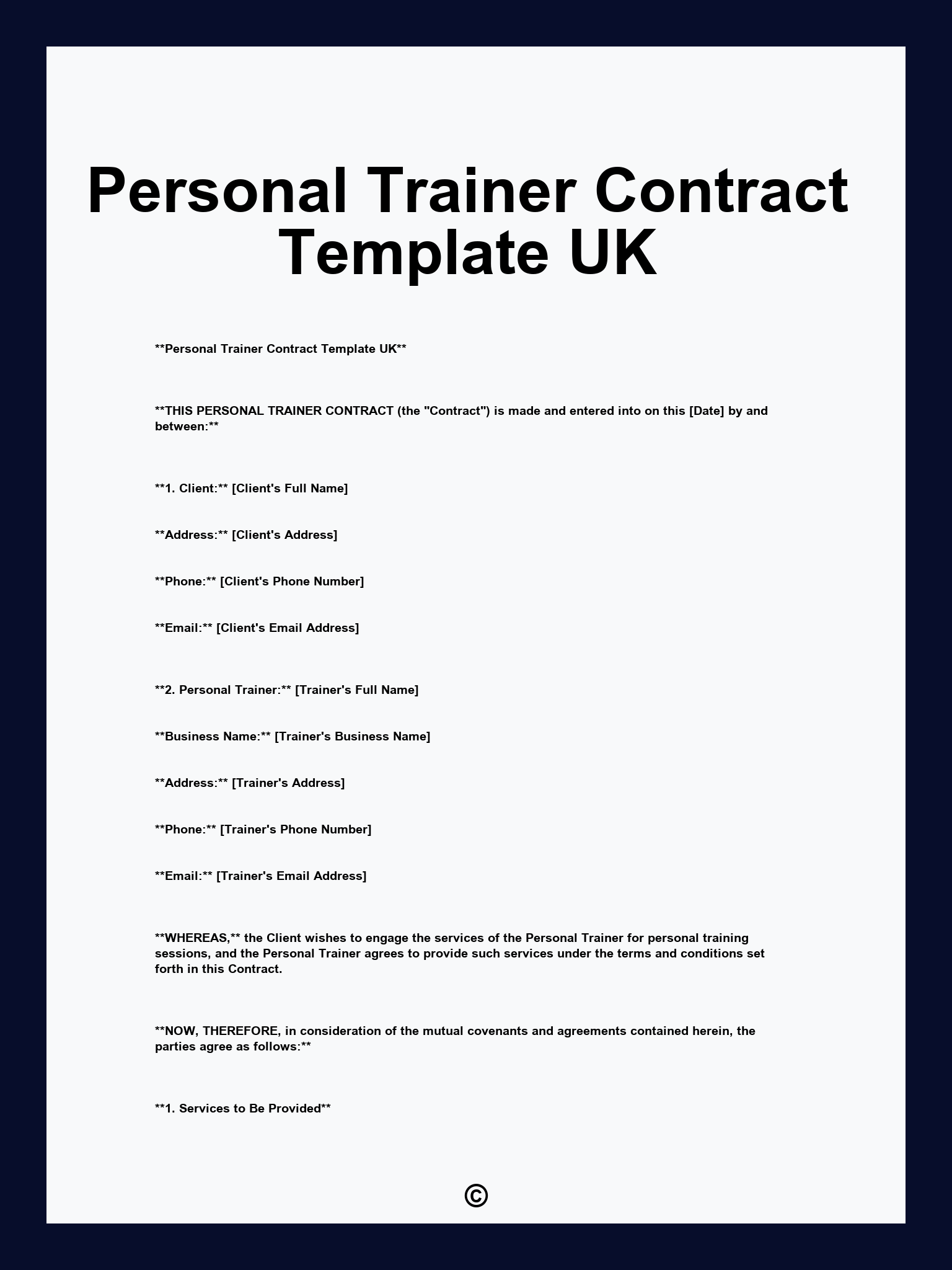 Personal Trainer Contract Template UK
