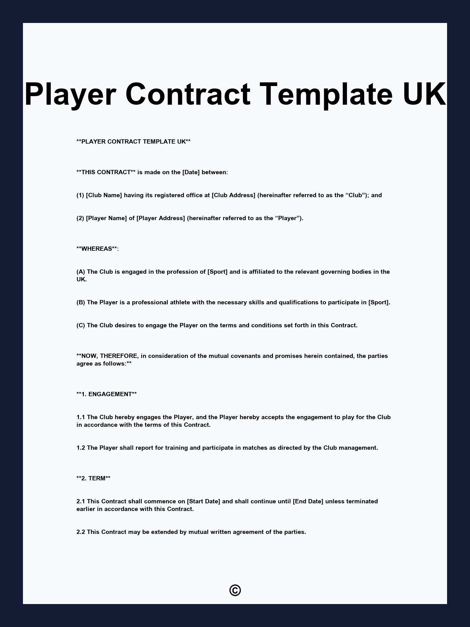 Player Contract Template UK