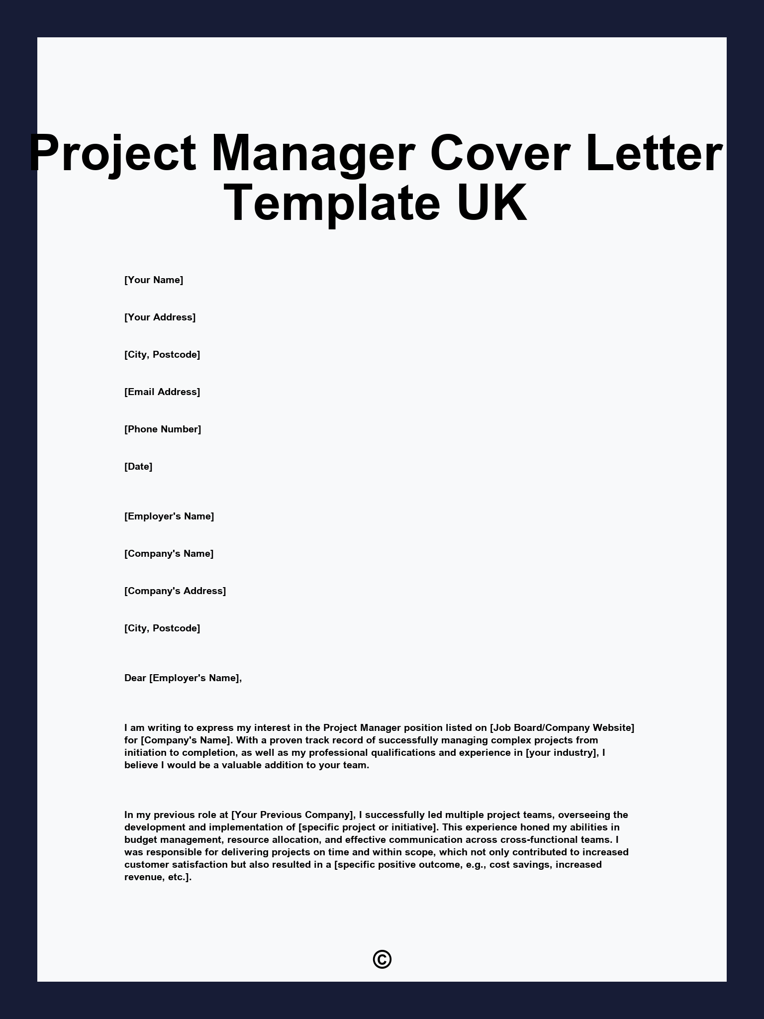 Project Manager Cover Letter Template UK
