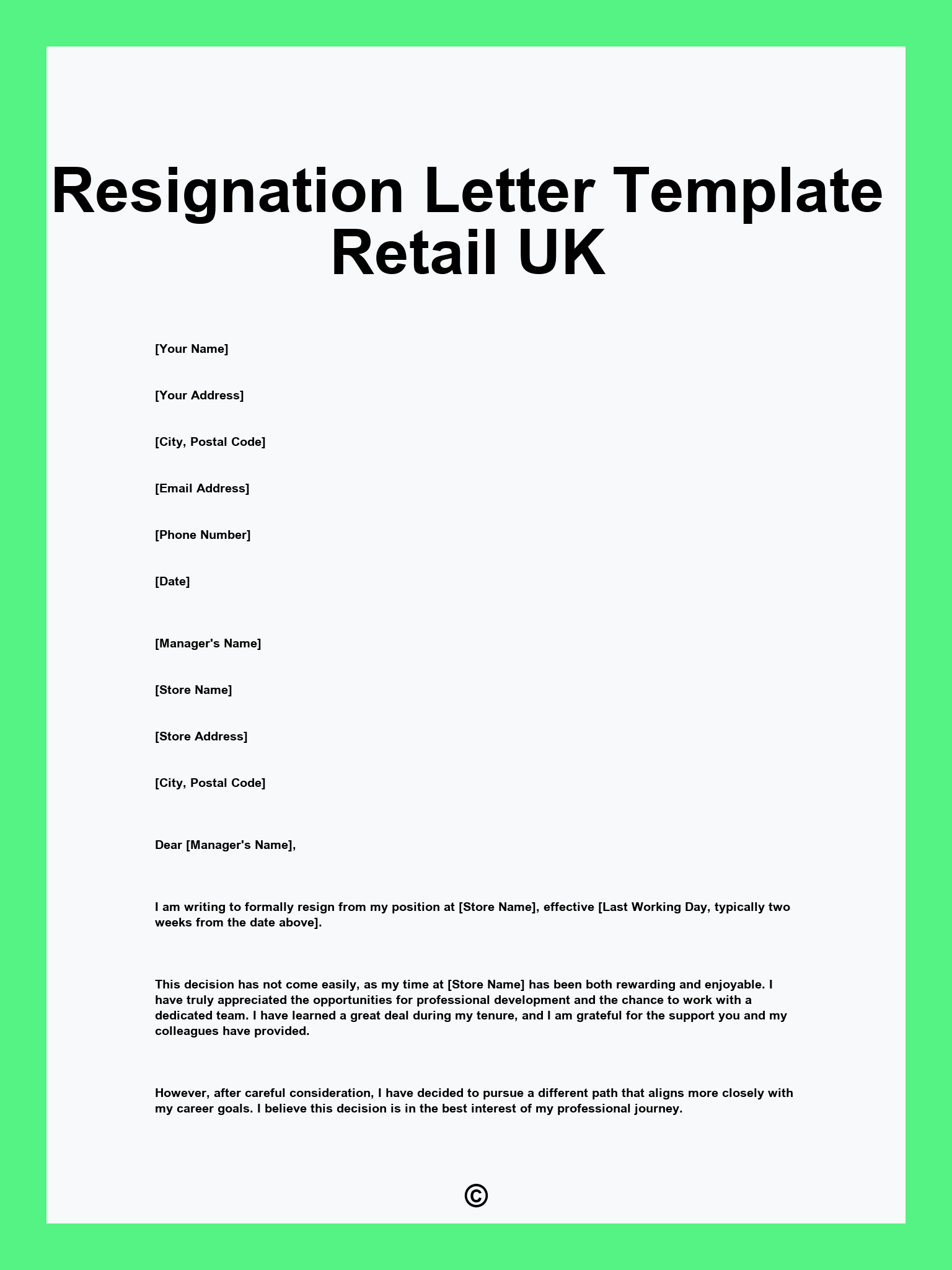 Resignation Letter Template Retail UK