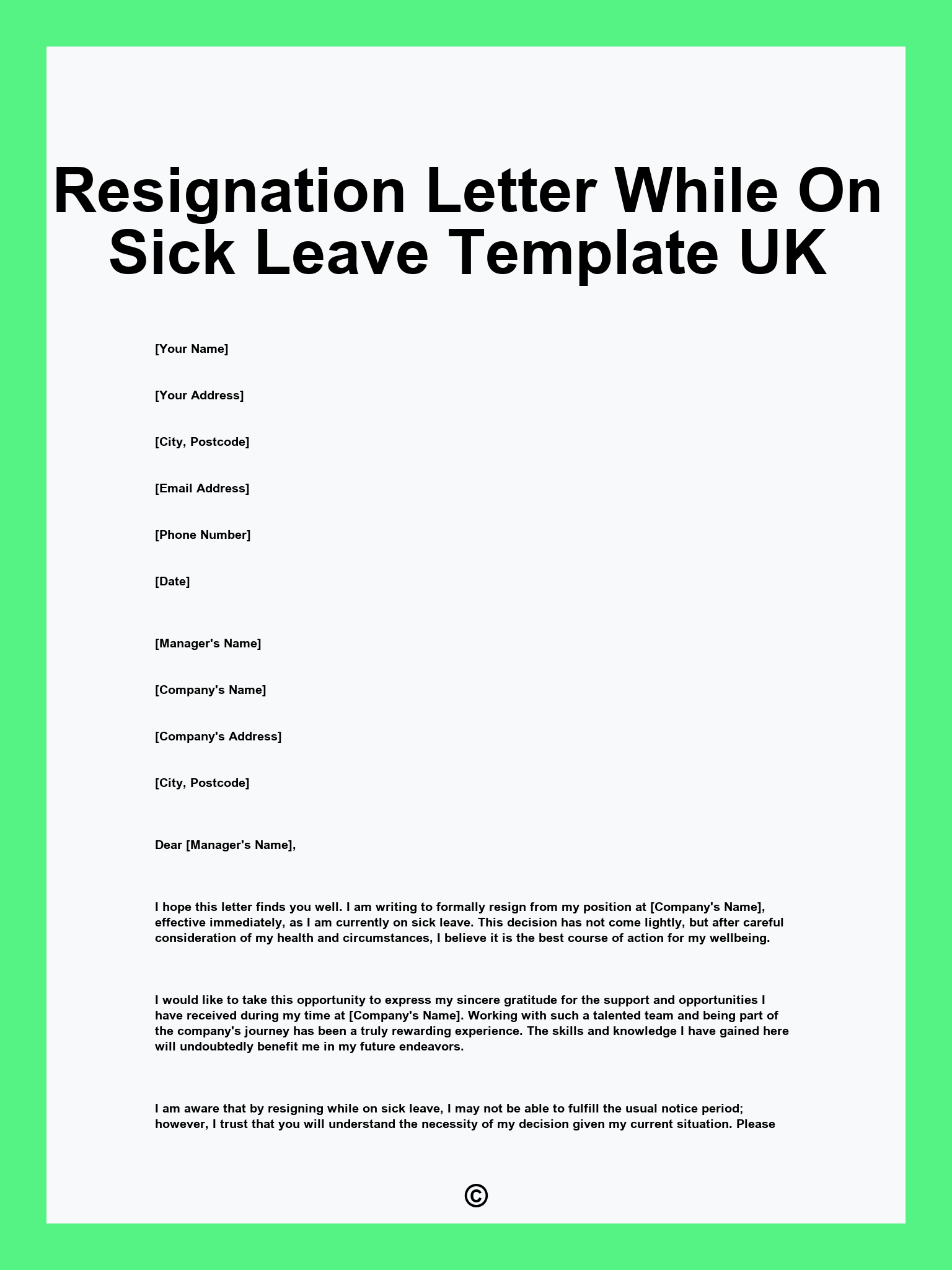 Resignation Letter While On Sick Leave Template UK