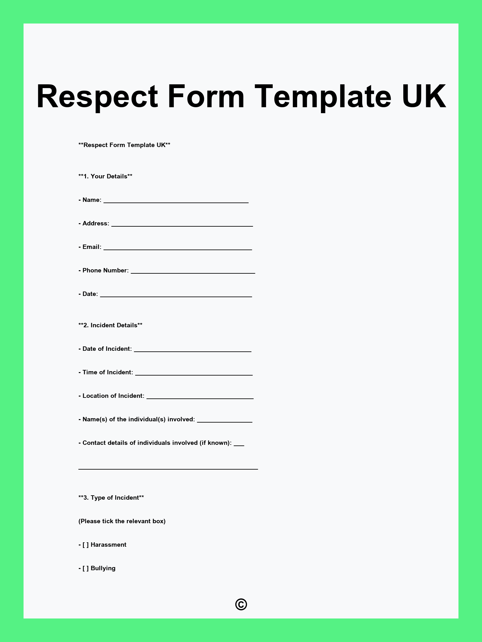 Respect Form Template UK