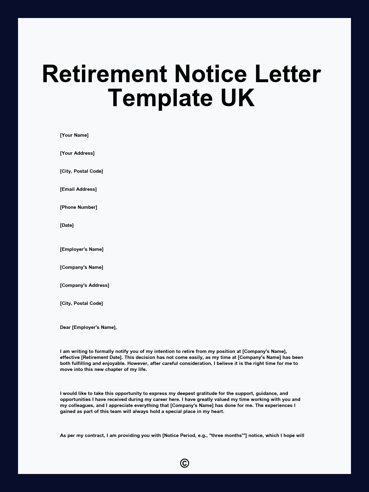 Retirement Notice Letter Template UK