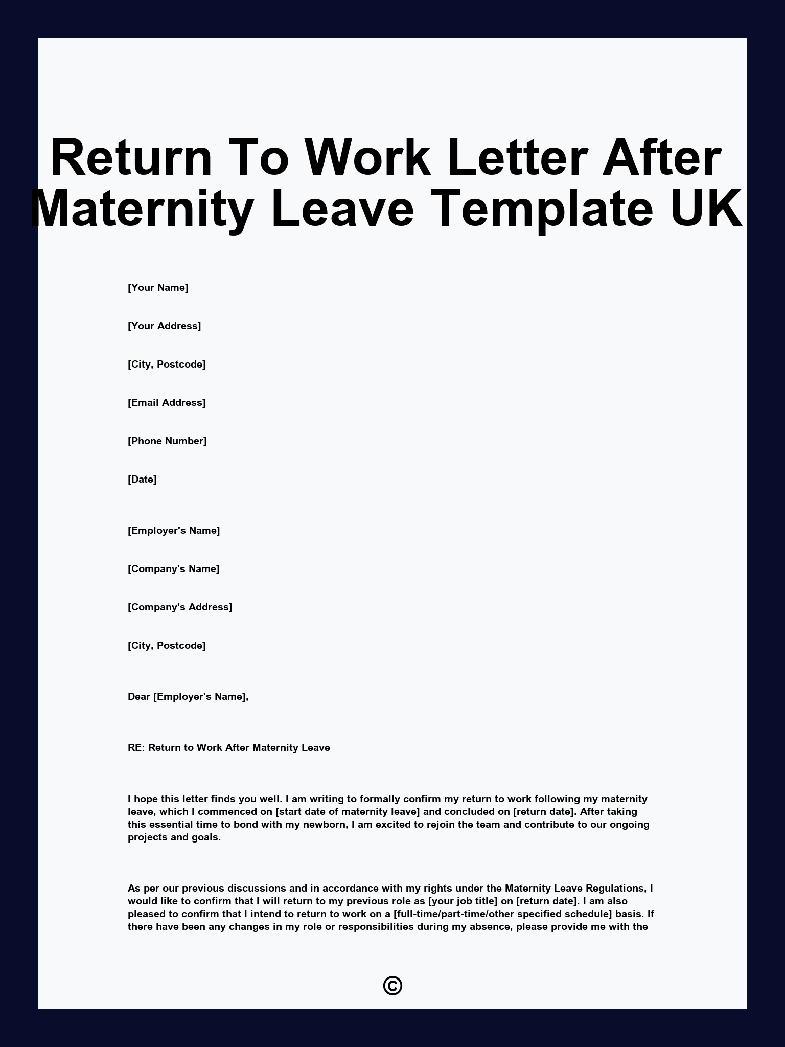Return To Work Letter After Maternity Leave Template UK