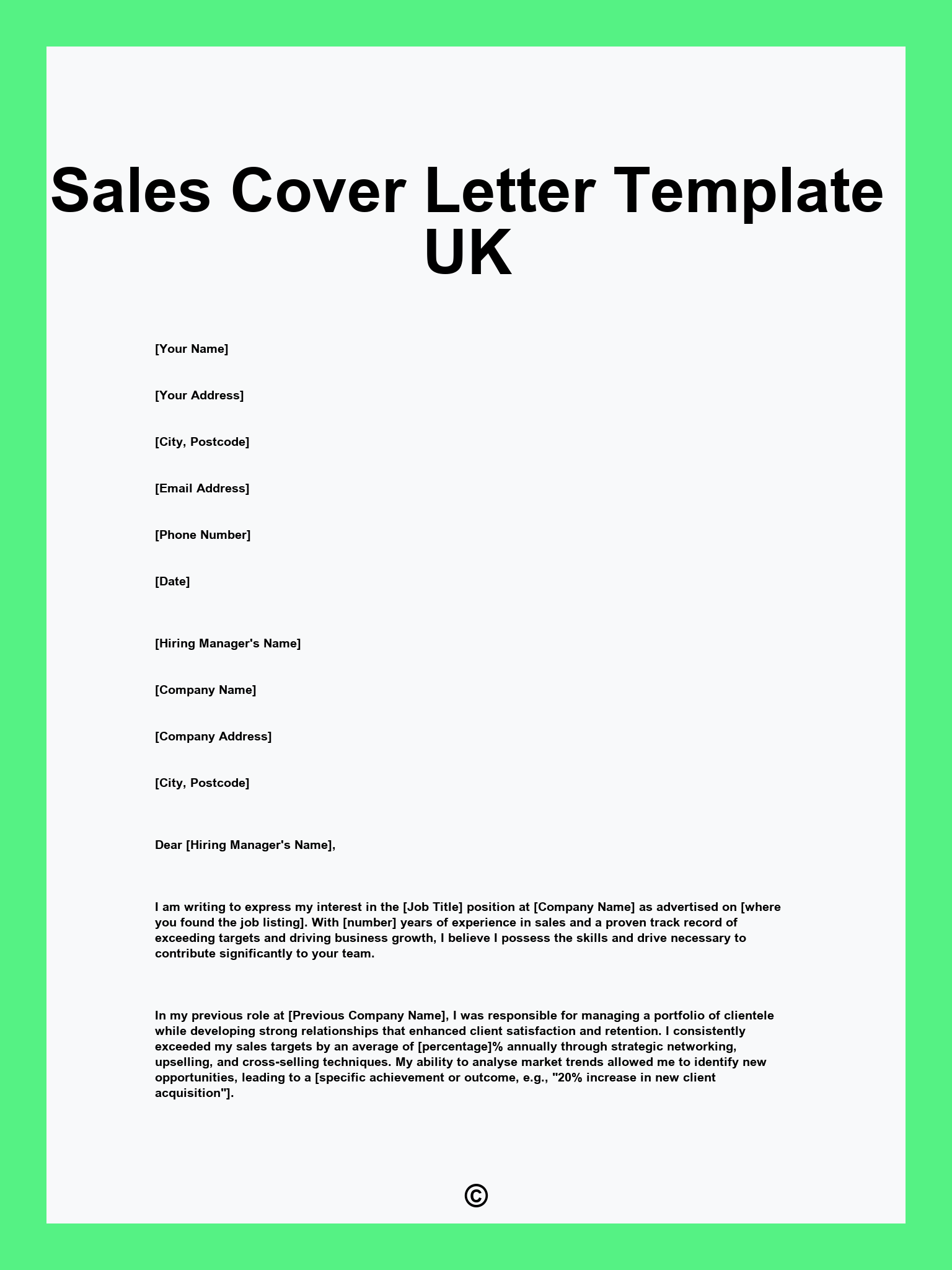 Sales Cover Letter Template UK