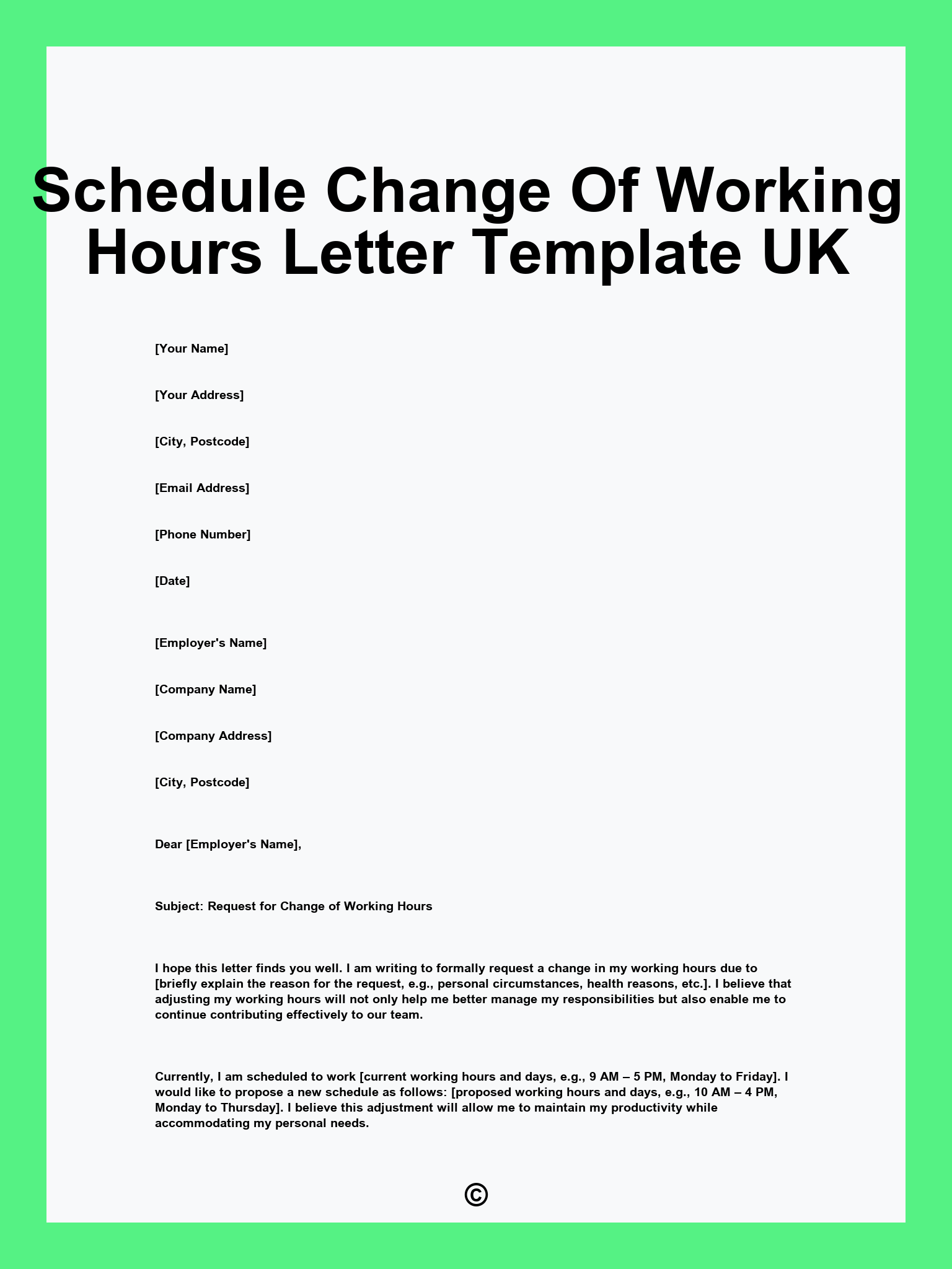 Schedule Change Of Working Hours Letter Template UK