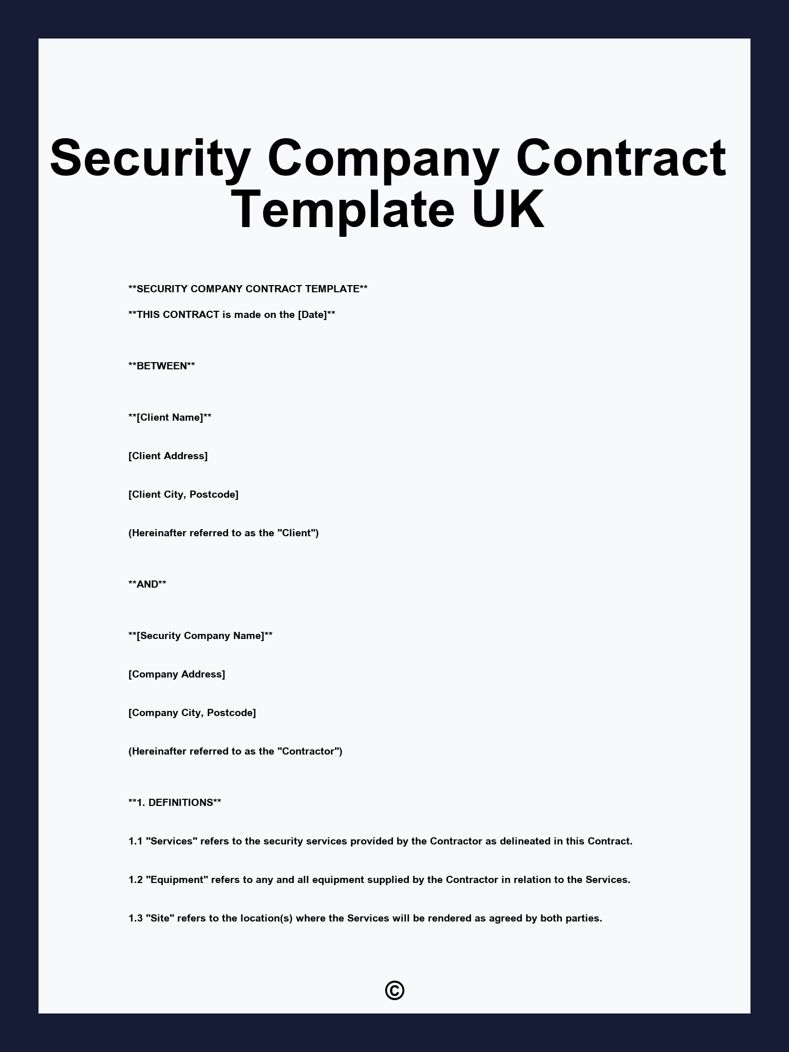 Security Company Contract Template UK